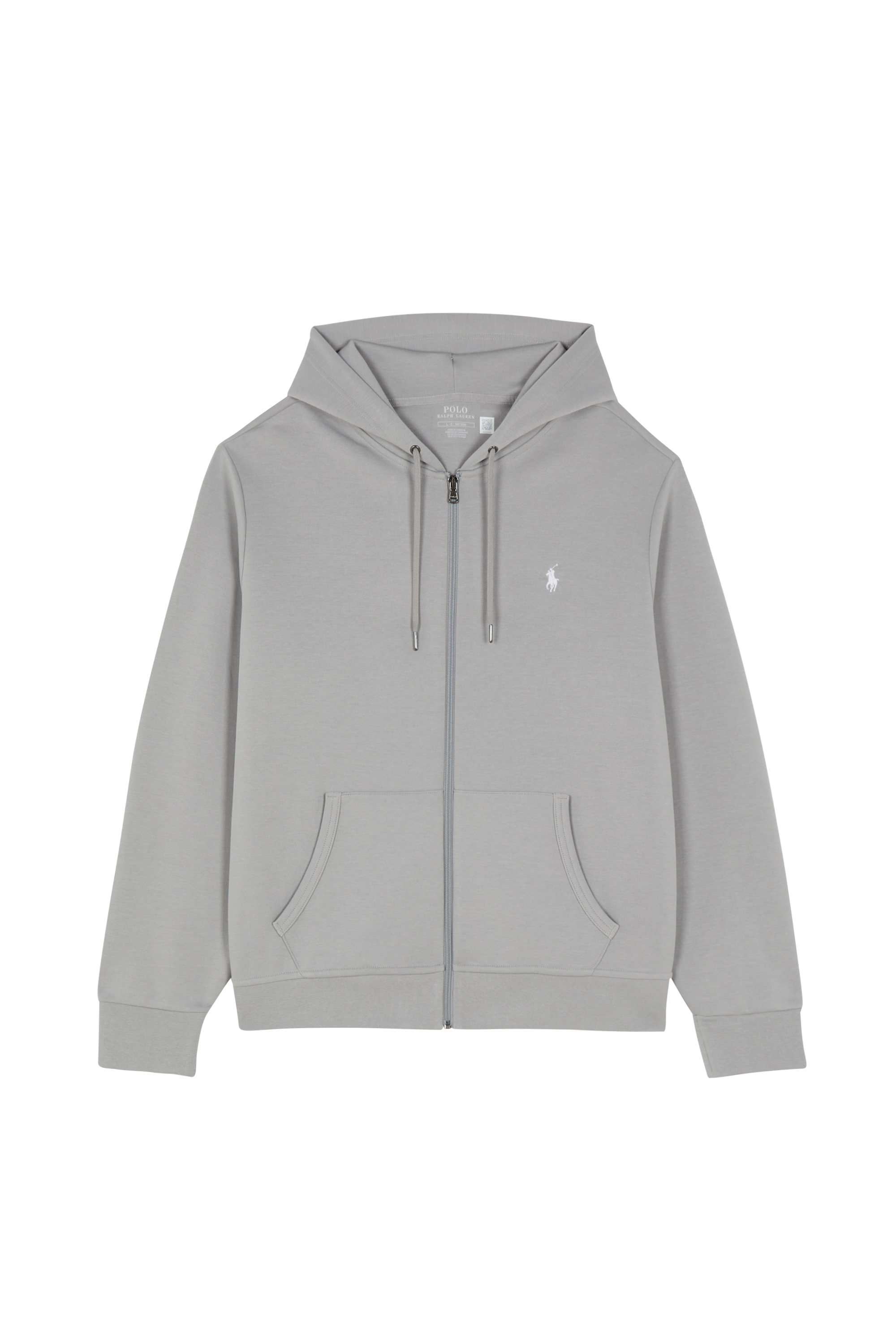 Regular-fit zip-up cotton-blend hoodie with Pony Player Grey