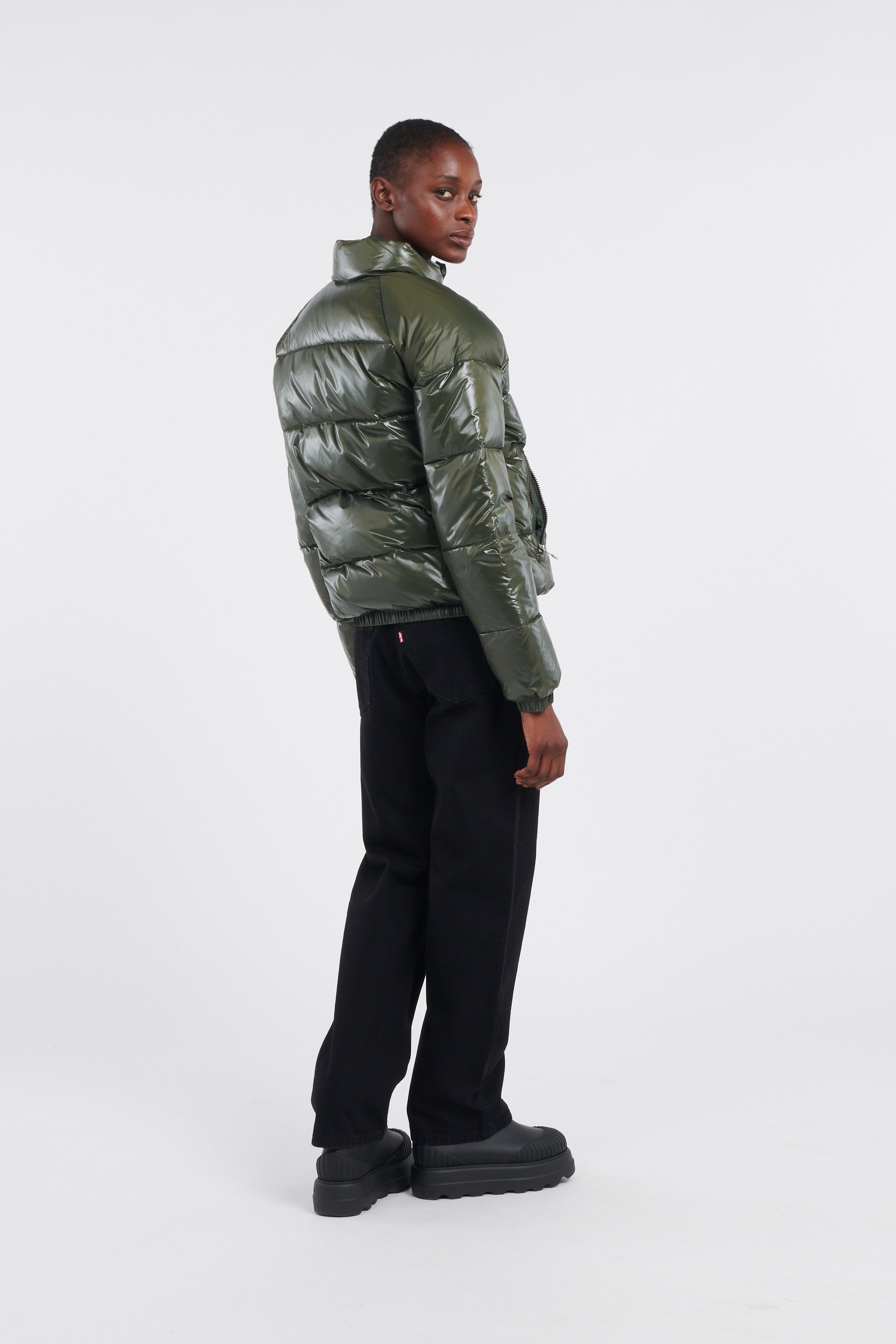 Lightweight quilted padded jacket with high neck Khaki