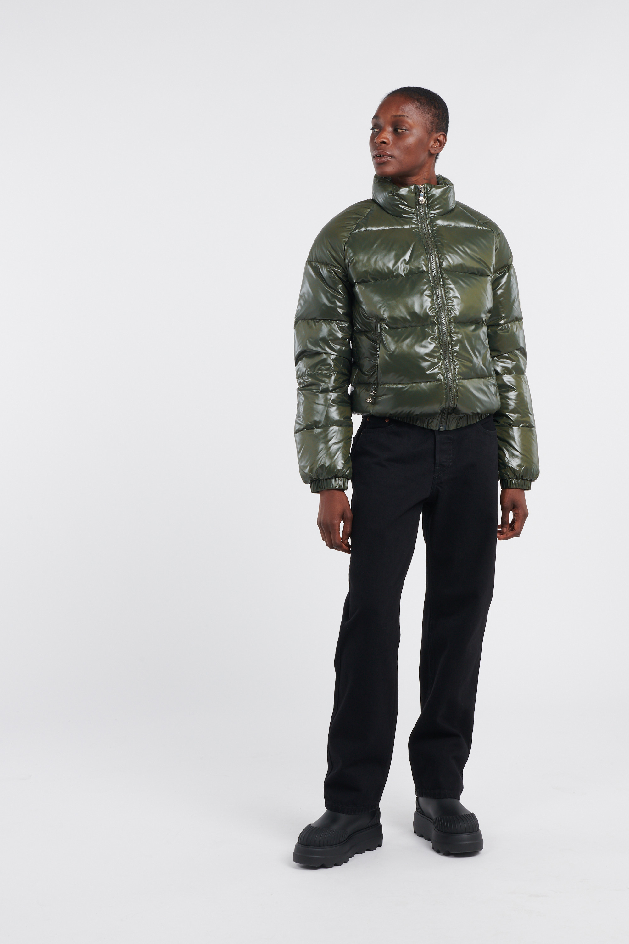 Lightweight quilted padded jacket with high neck Khaki