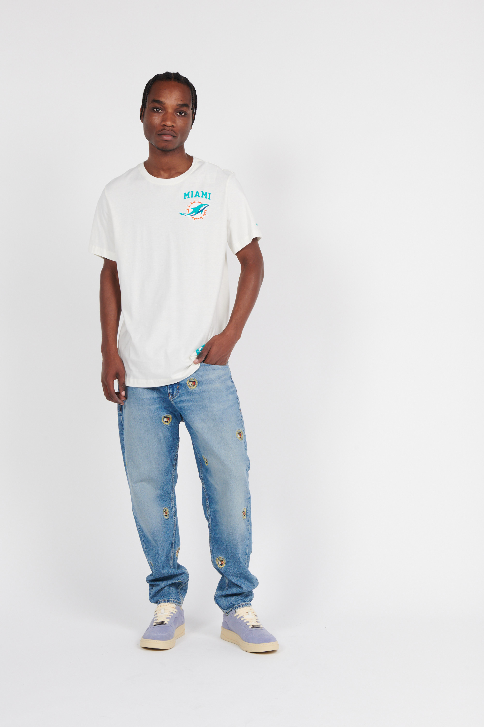 Regular-fit round-neck cotton T-shirt Beige