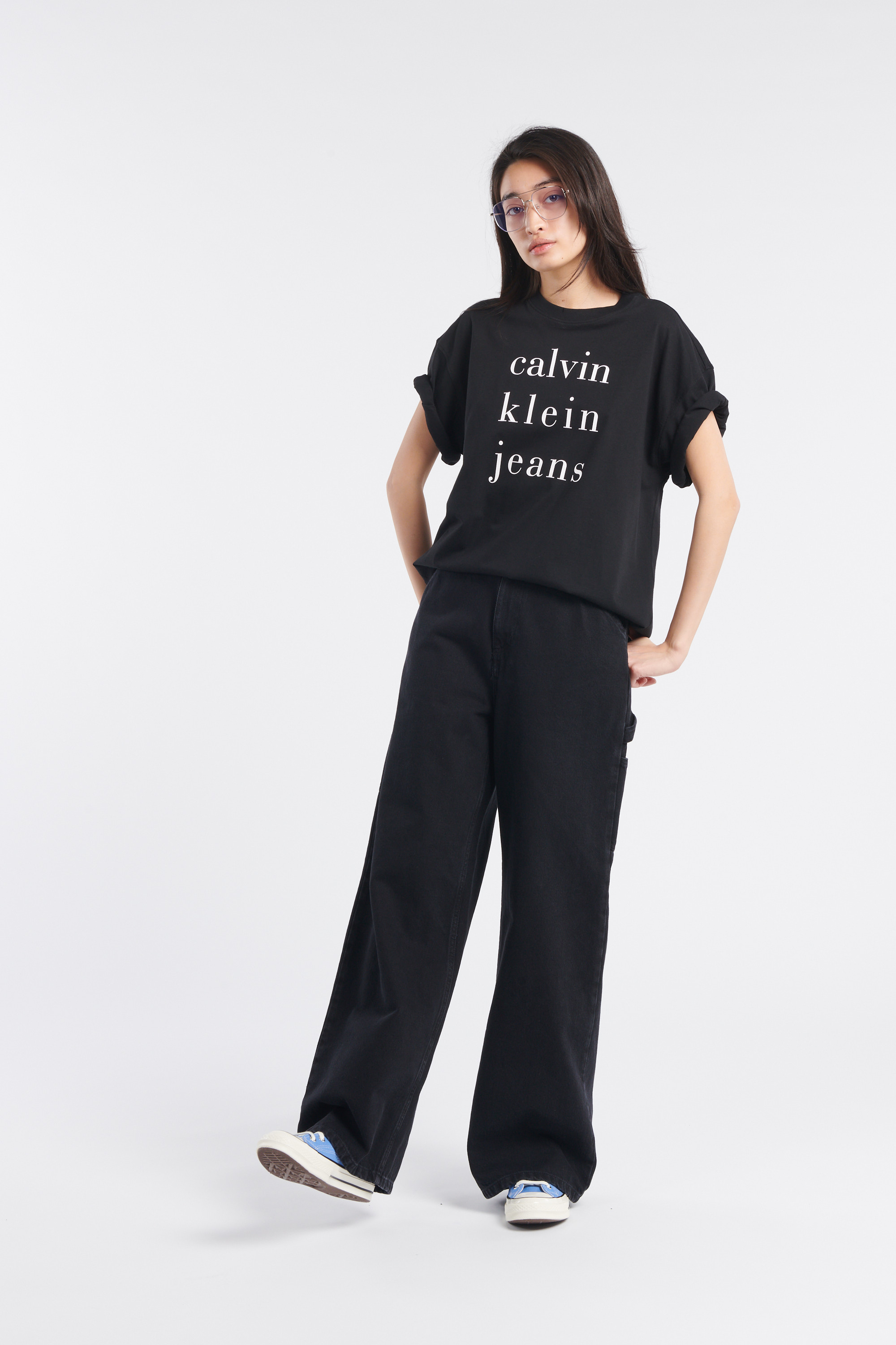 Regular-fit round-neck cotton T-shirt Black