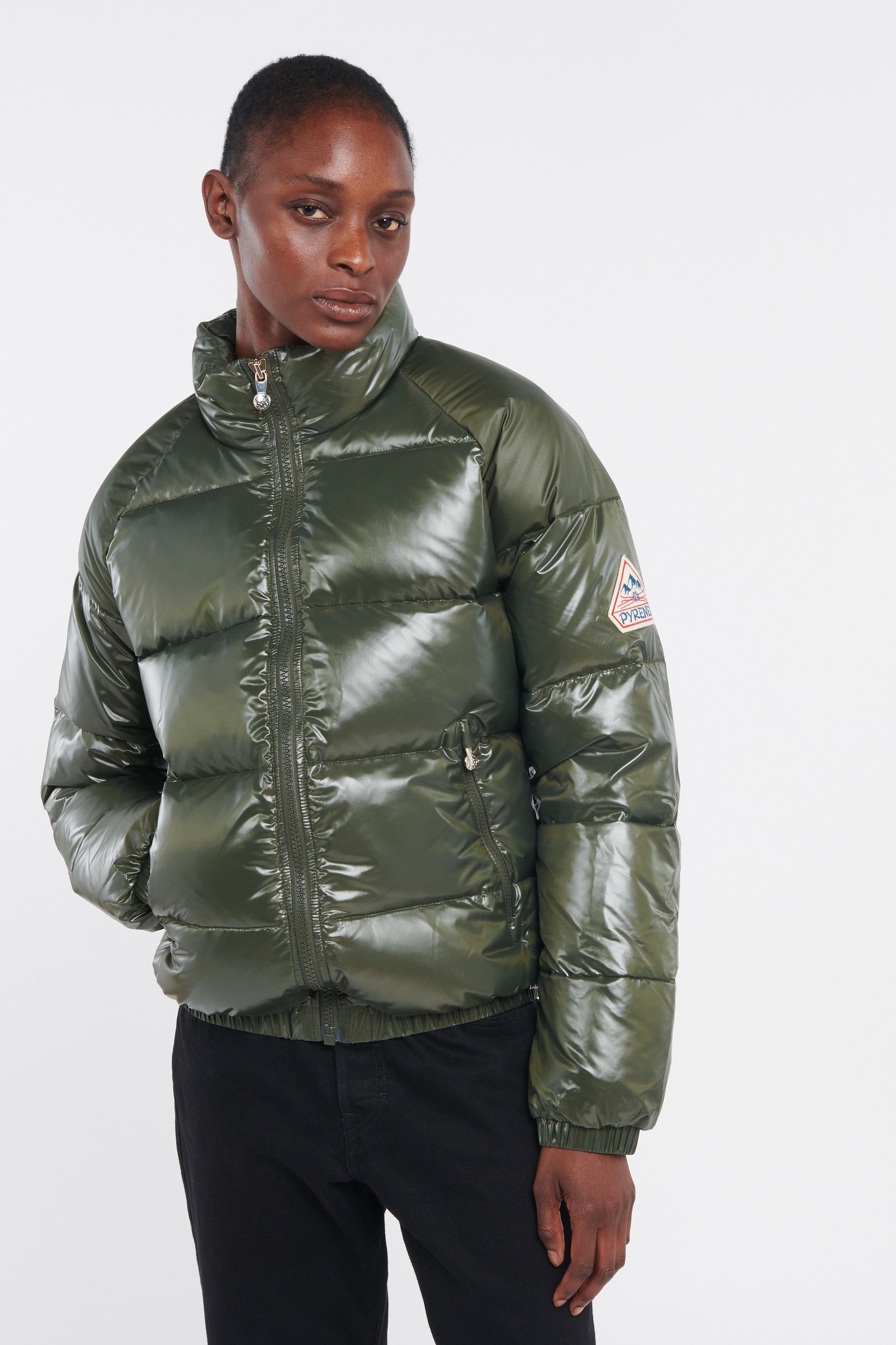 Lightweight quilted padded jacket with high neck Khaki