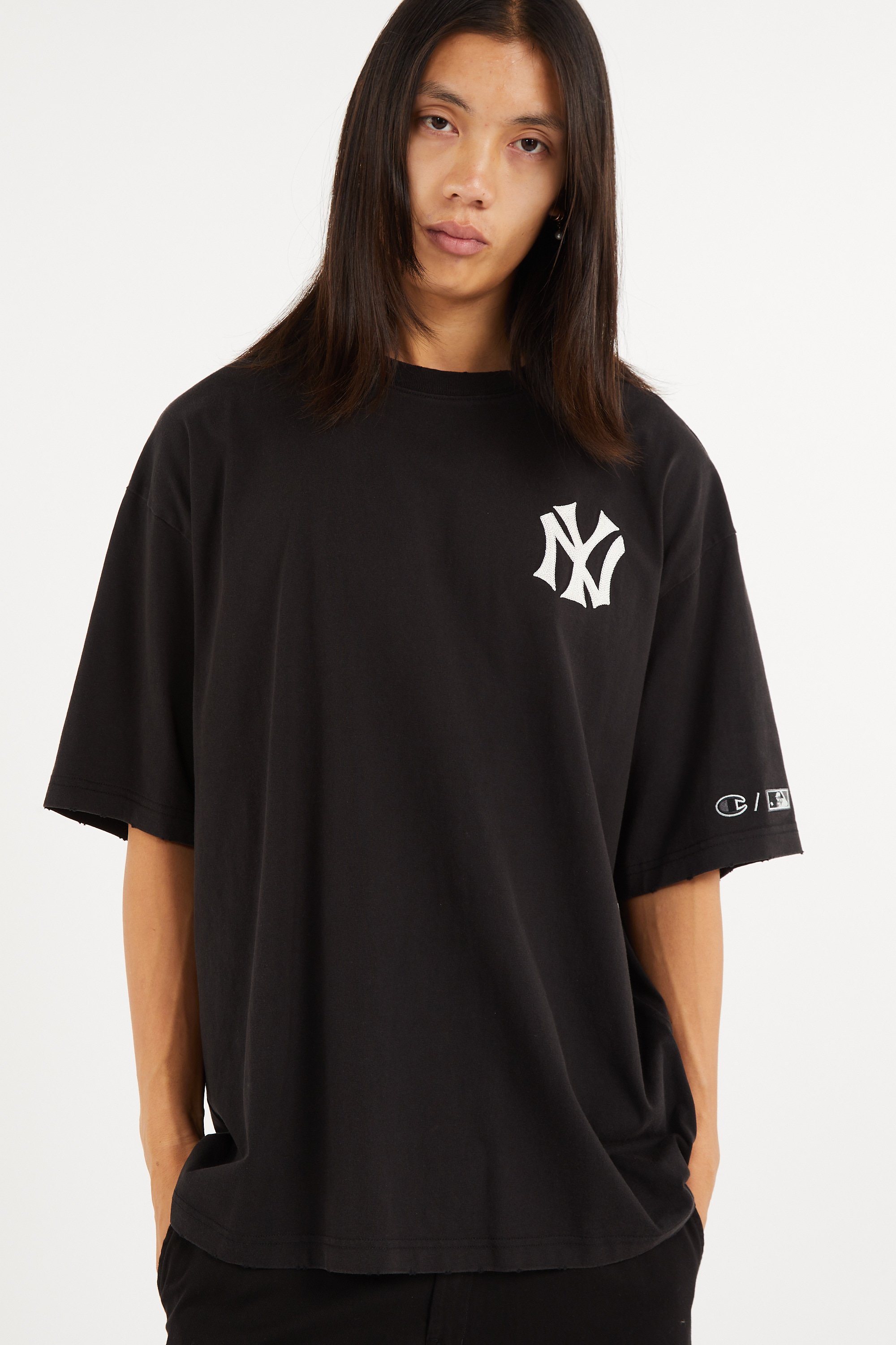 Regular-fit round-neck cotton T-shirt | Black CHAMPION Men