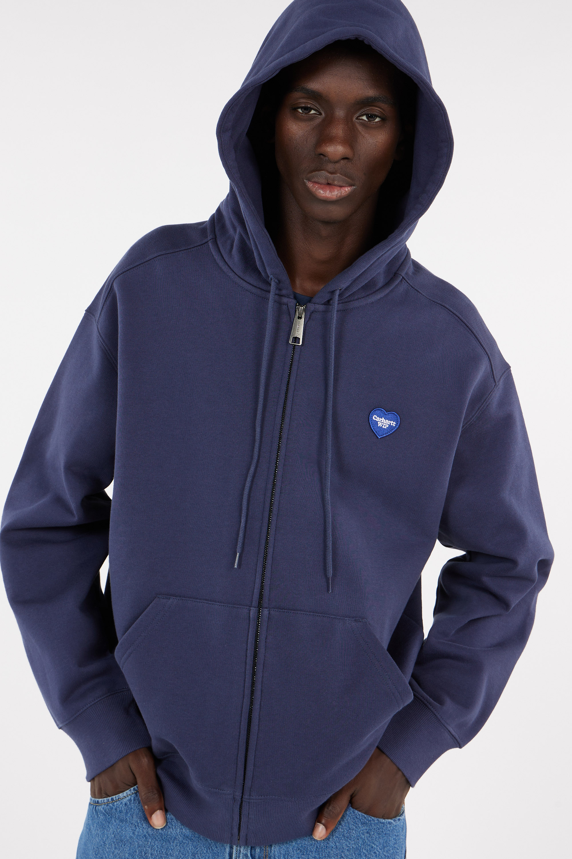 Regular-fit zip-up cotton-blend hoodie with Pony Player Blue