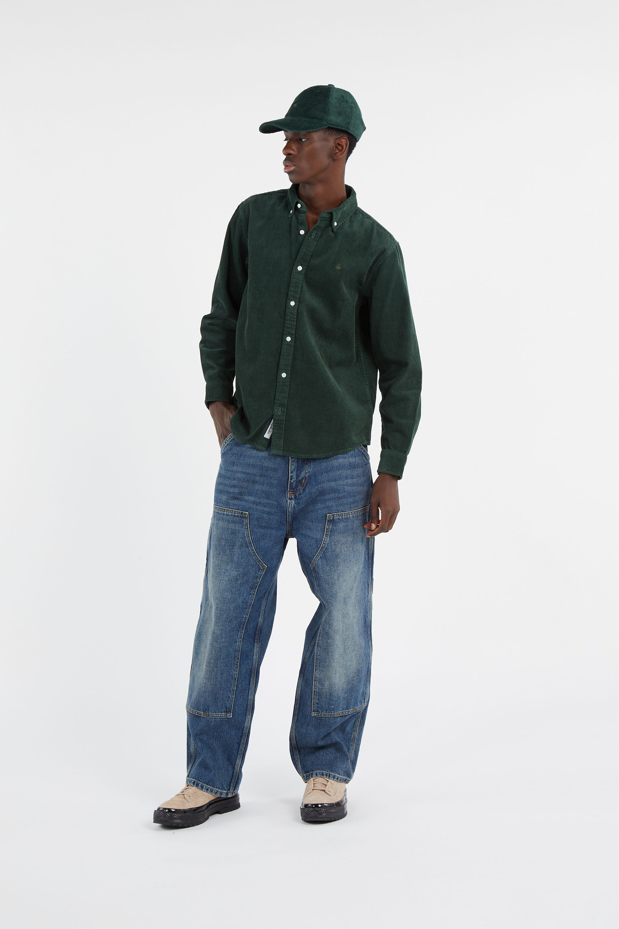 Cotton overshirt with button-down collar Green