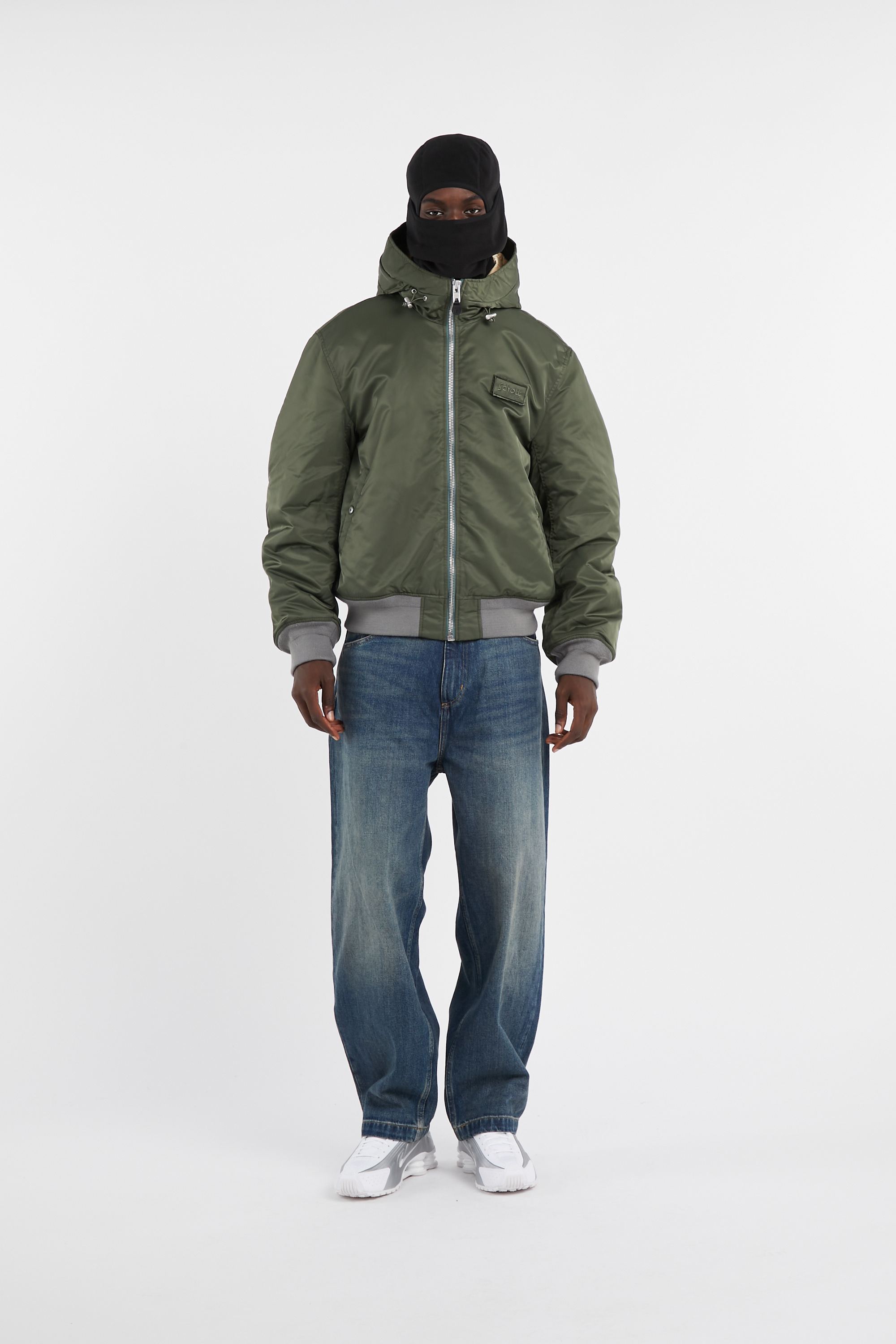 Lightweight quilted padded jacket with high neck Green