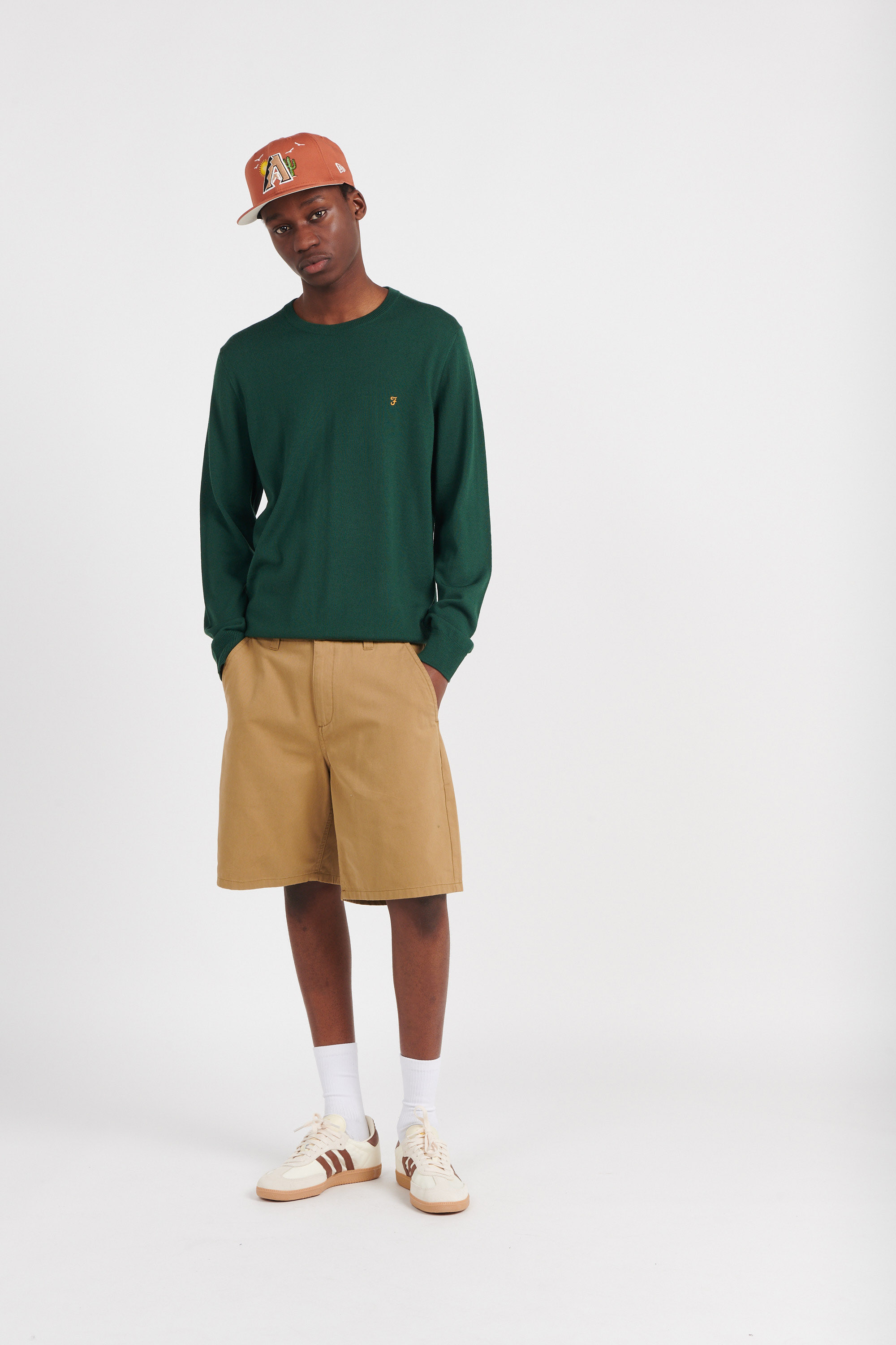 Regular-fit round-neck flecked wool sweater Green