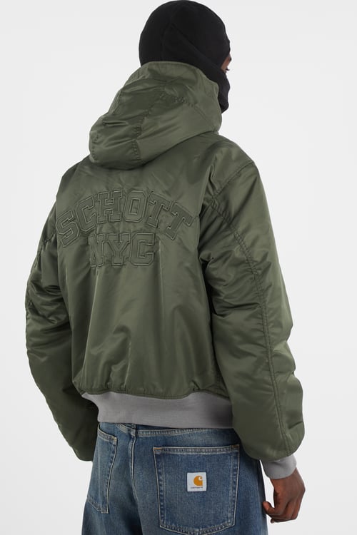 SCHOTT Lightweight quilted padded jacket with high neck Green
