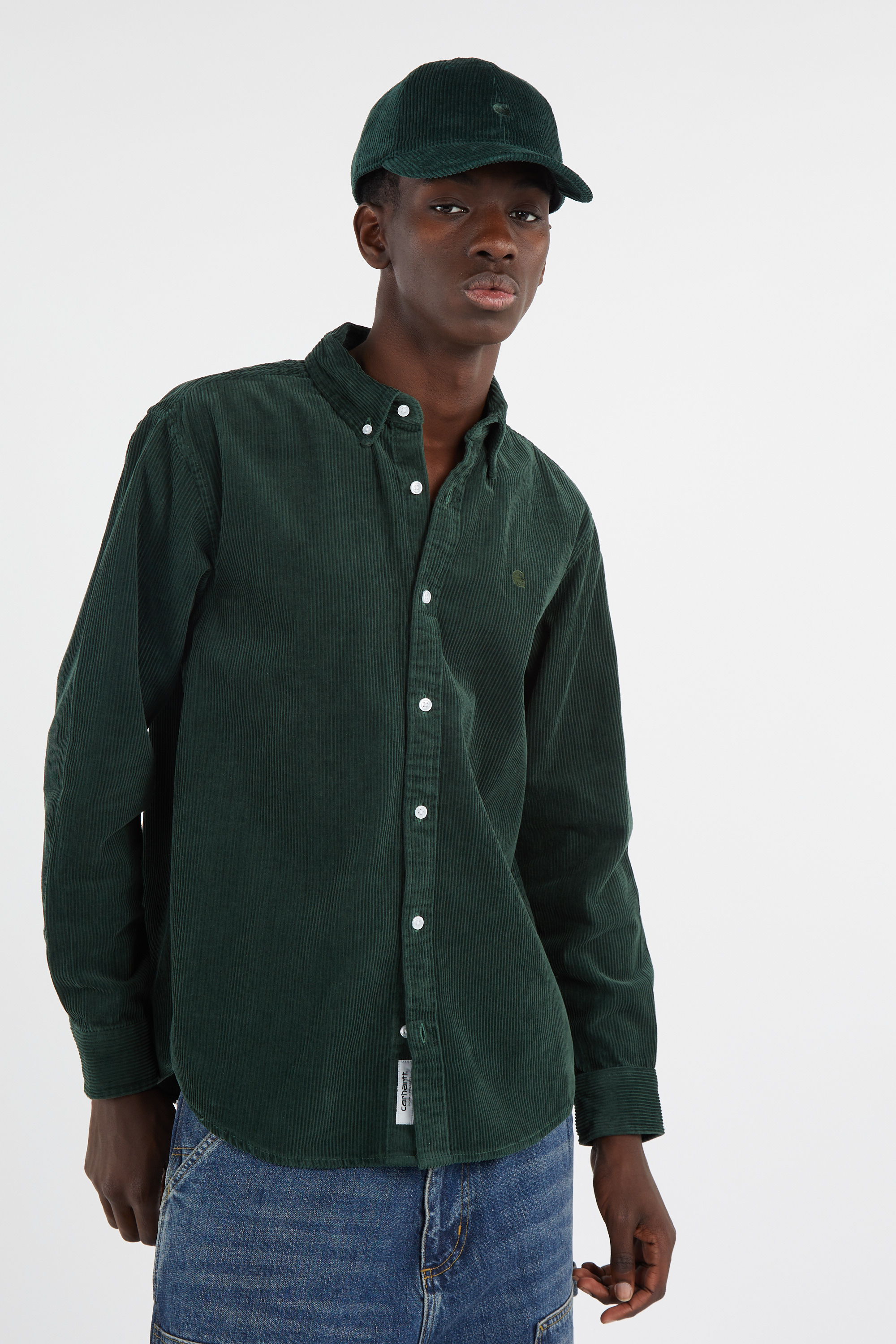 Cotton overshirt with button-down collar Green