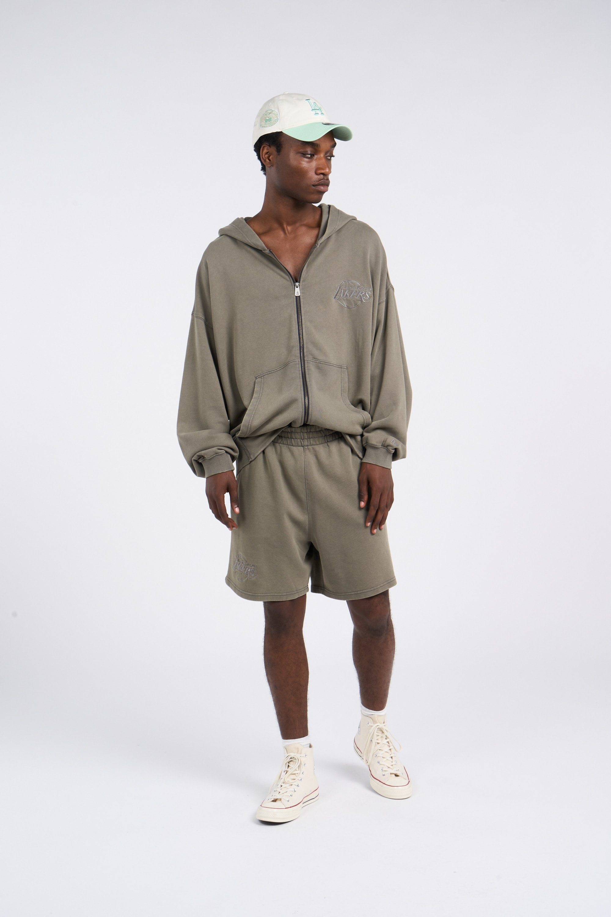 Regular-fit zip-up cotton-blend hoodie with Pony Player Grey