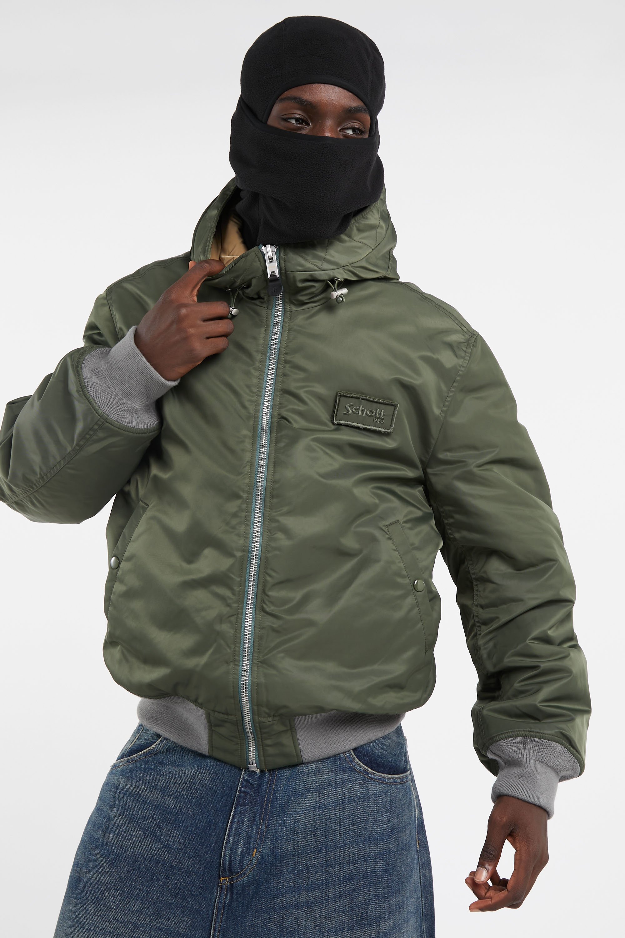 Lightweight quilted padded jacket with high neck | Green SCHOTT Men