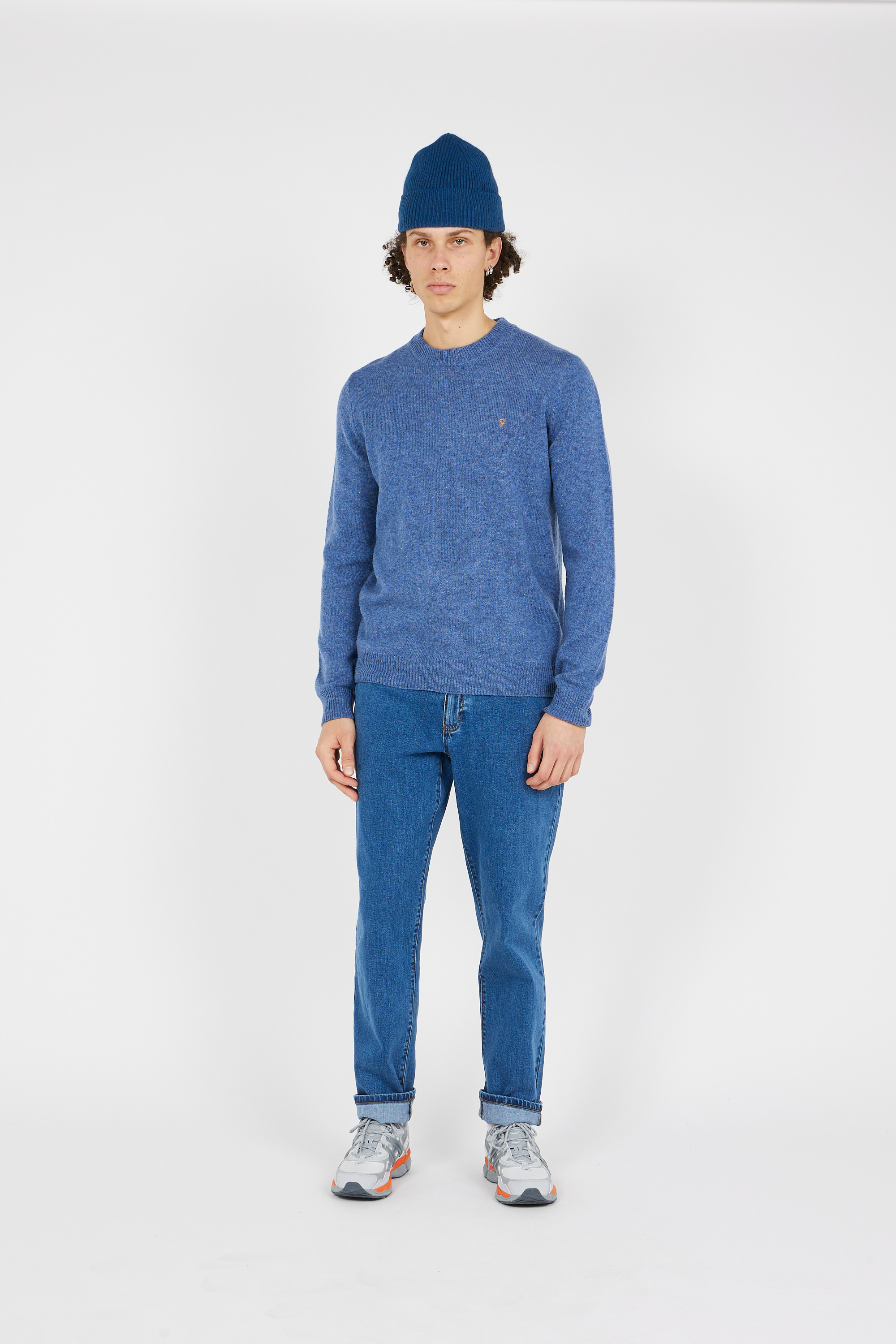 Regular-fit round-neck flecked wool sweater Blue