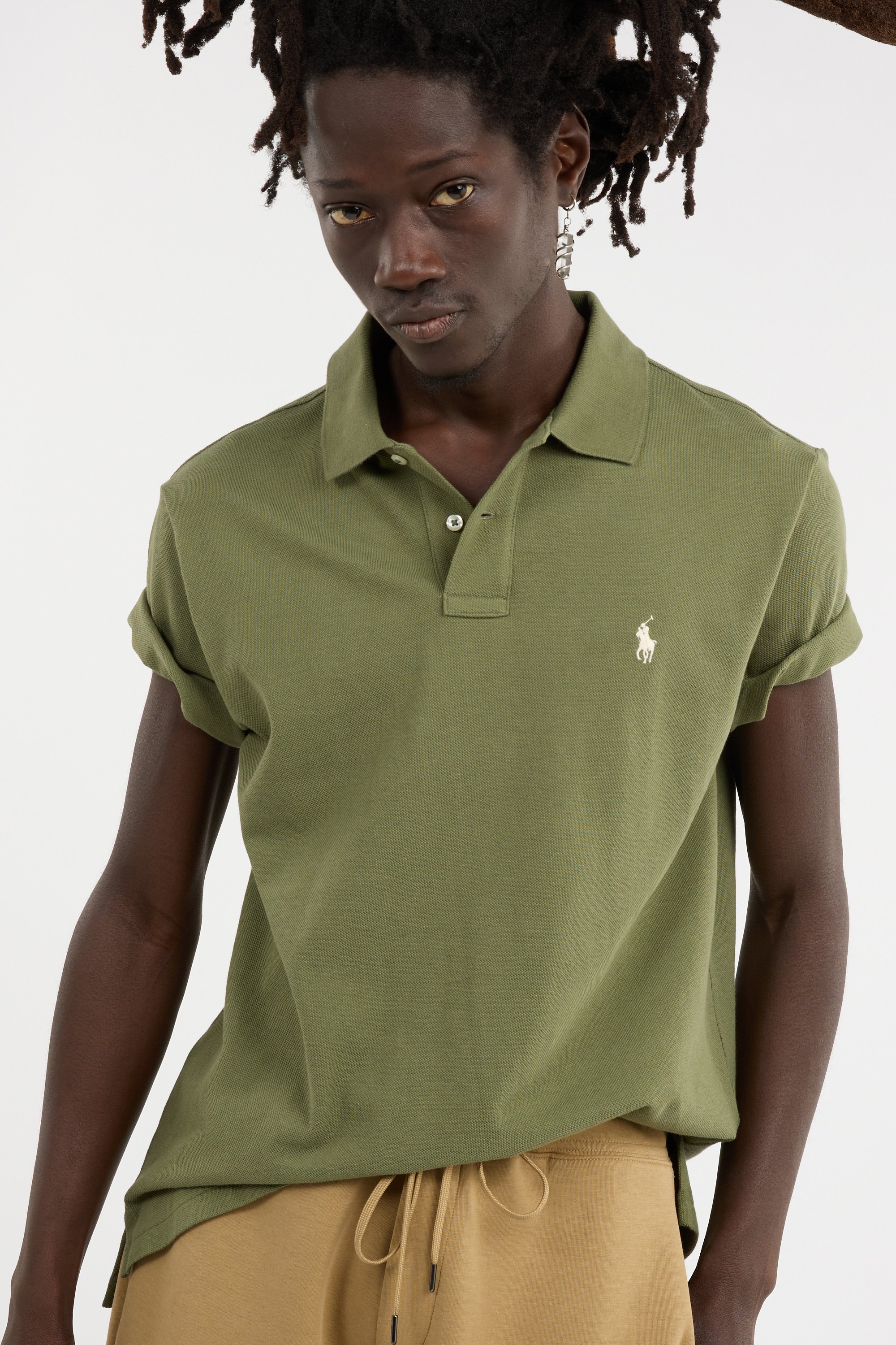 Polo slim-fit en coton Kaki