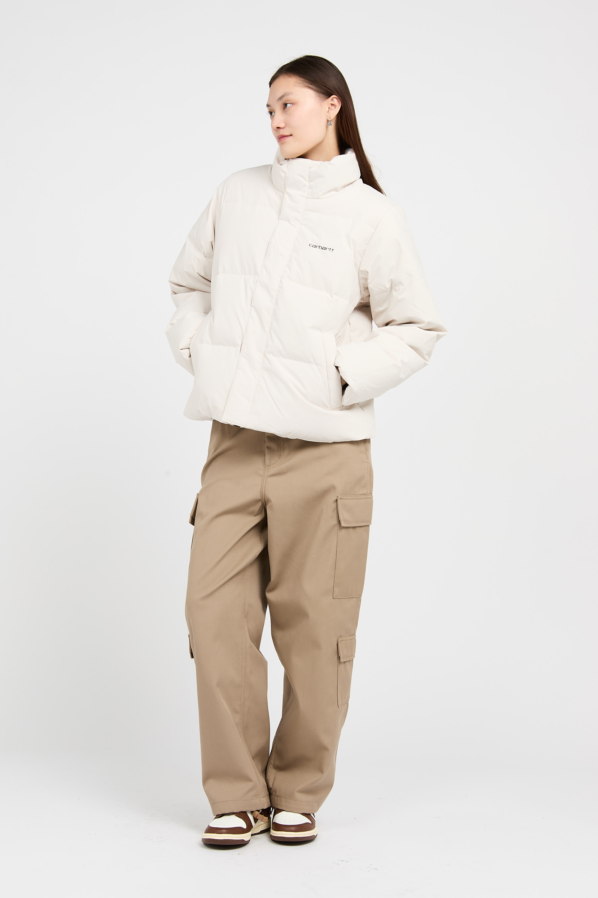 Lightweight quilted padded jacket with high neck Beige