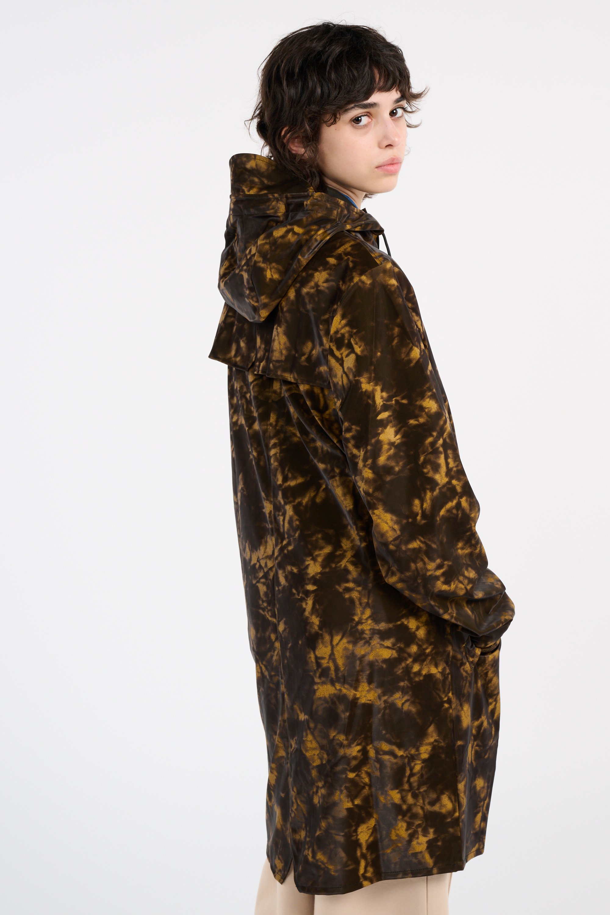 Coupe-vent imperméable long à capuche Marron