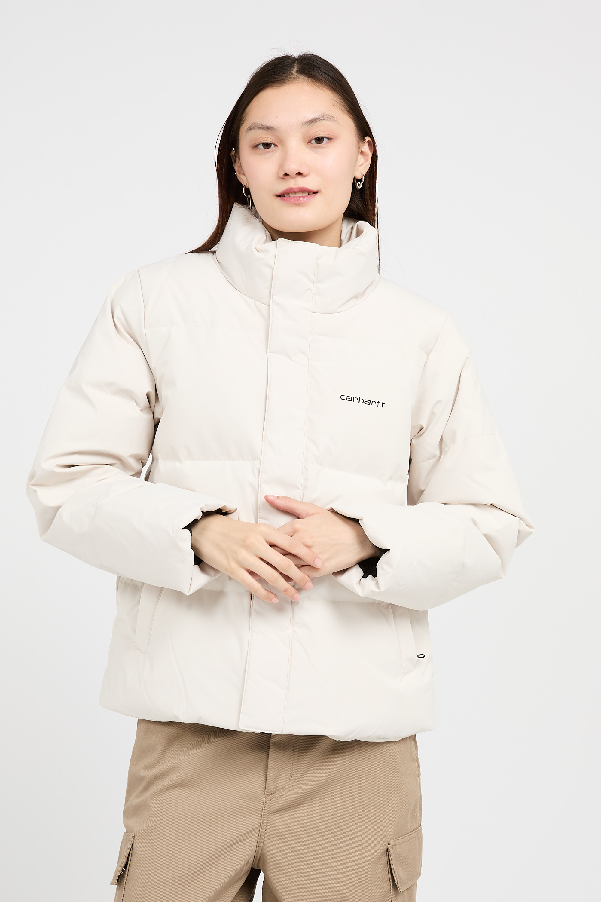 Lightweight quilted padded jacket with high neck Beige