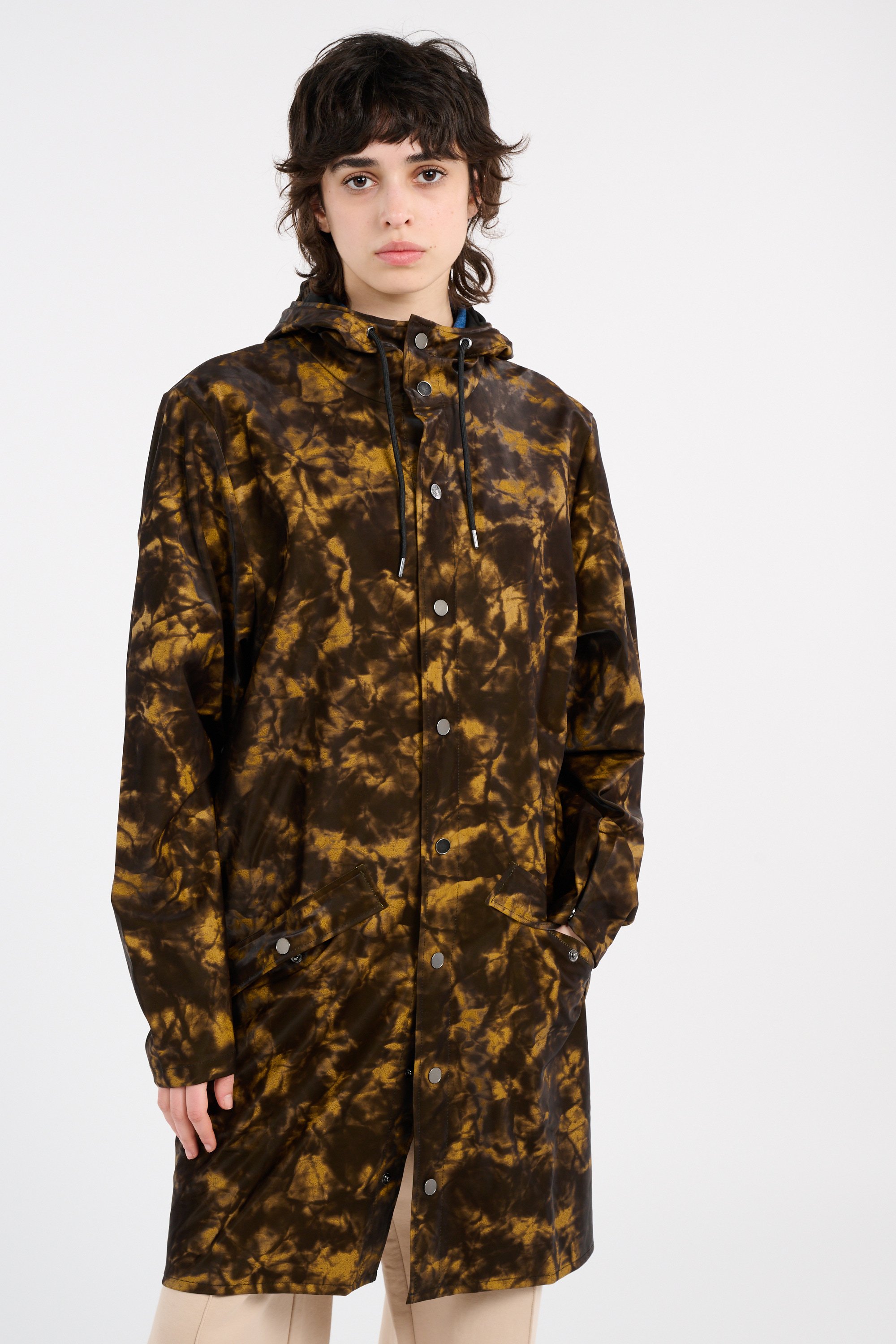 Coupe-vent imperméable long à capuche Marron