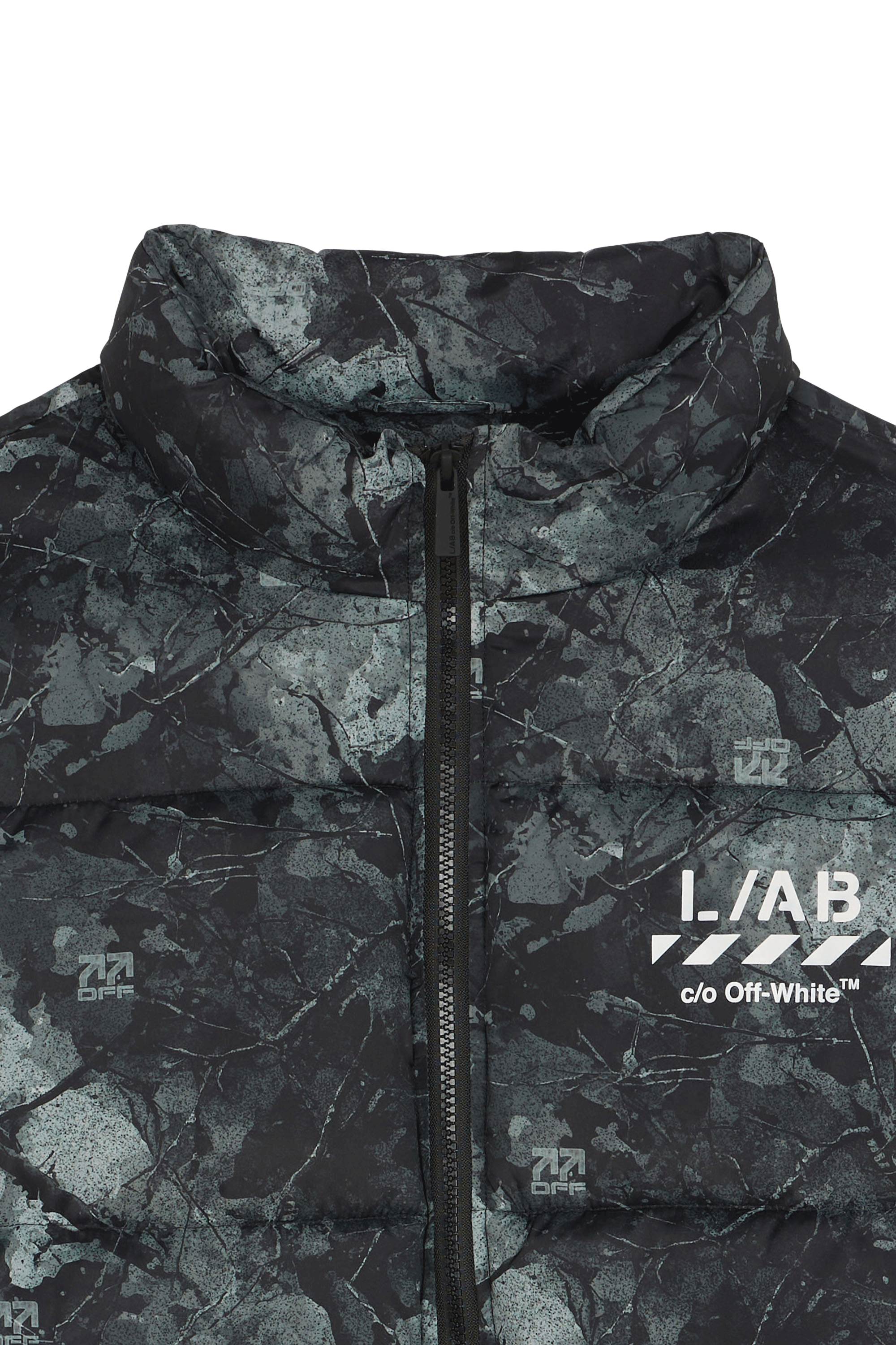 Zipped high-neck colorblock padded jacket with hood | Black OFF WHITE LAB Men