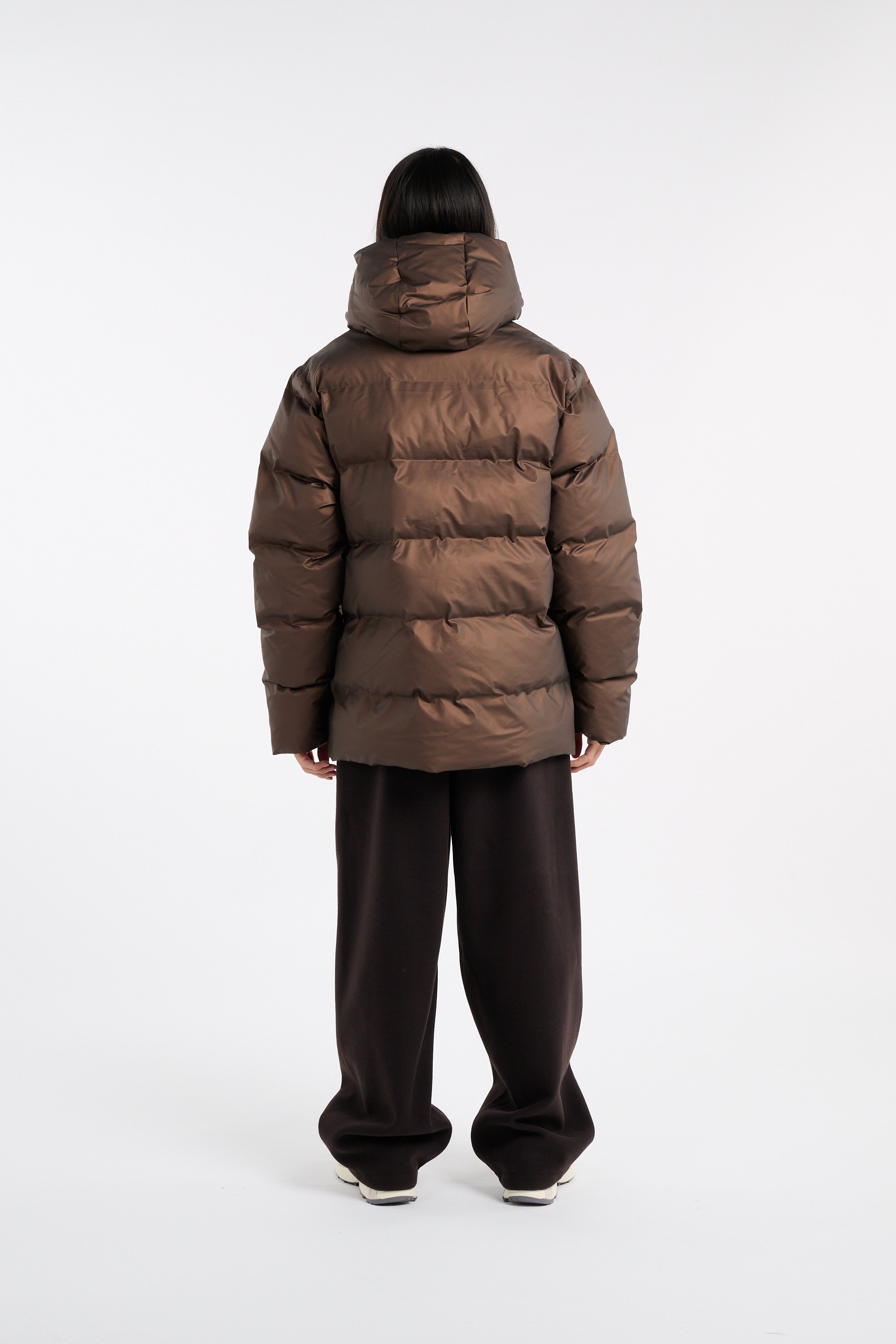 Lightweight quilted padded jacket with high neck | Brown RAINS Men