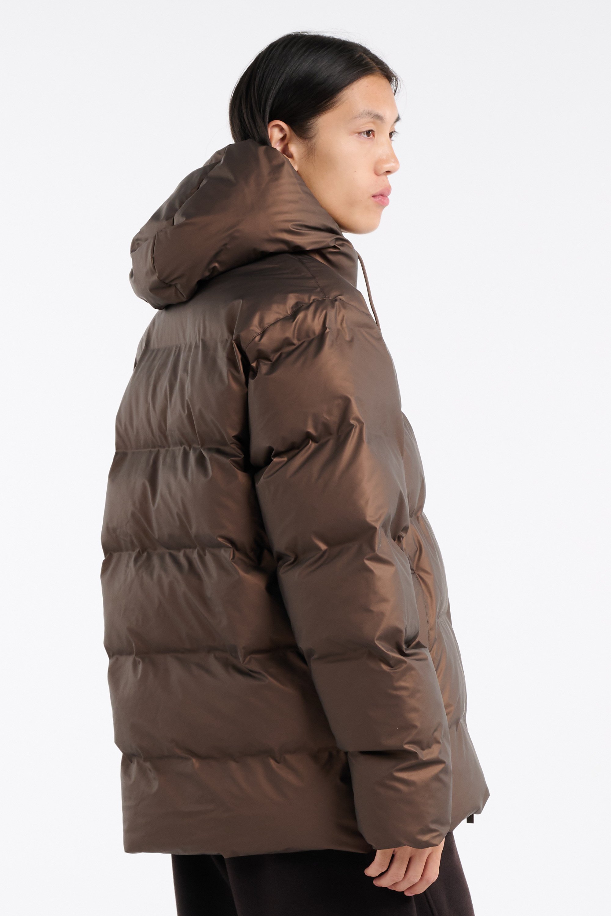 Lightweight quilted padded jacket with high neck | Brown RAINS Men