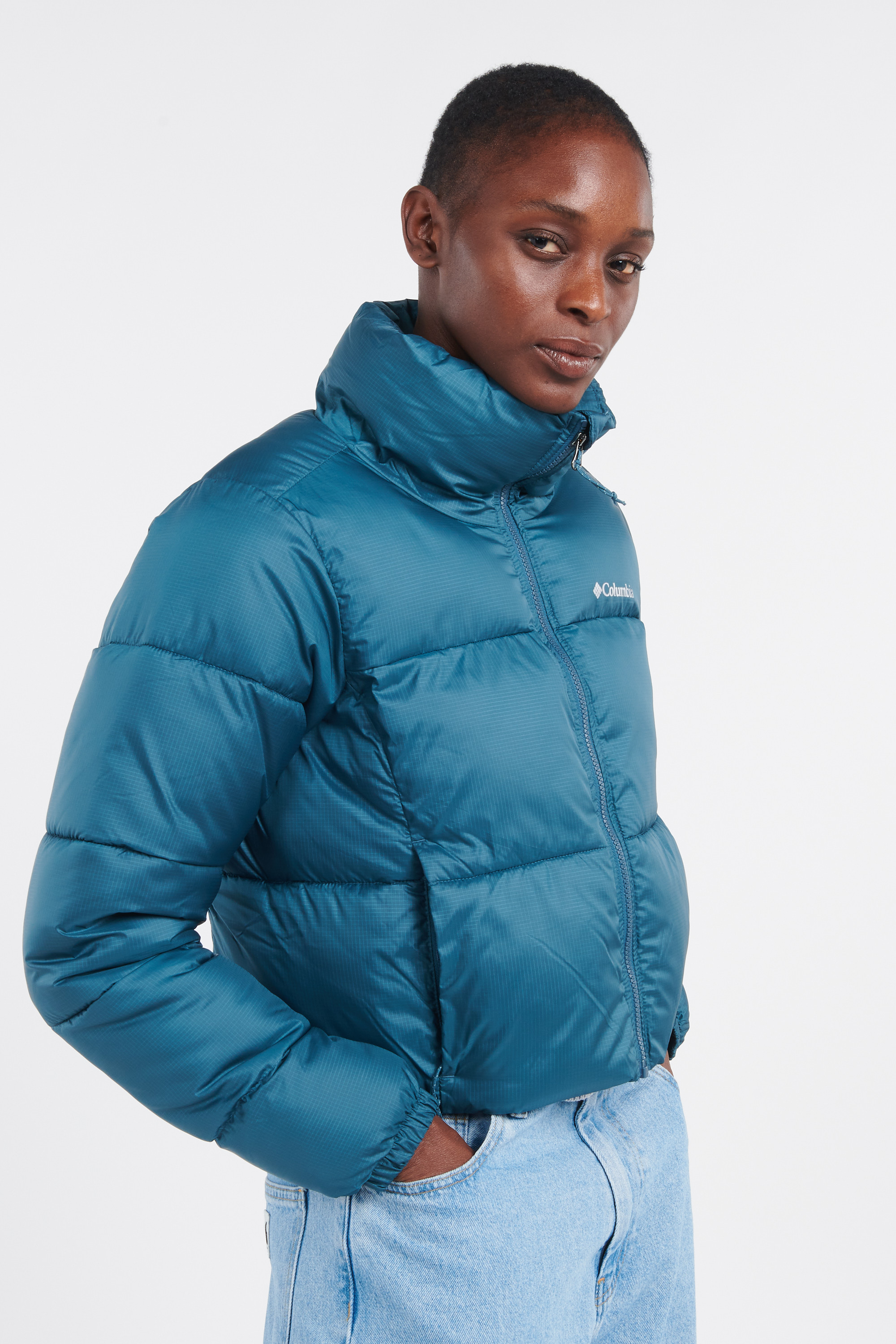 Lightweight quilted padded jacket with high neck Blue