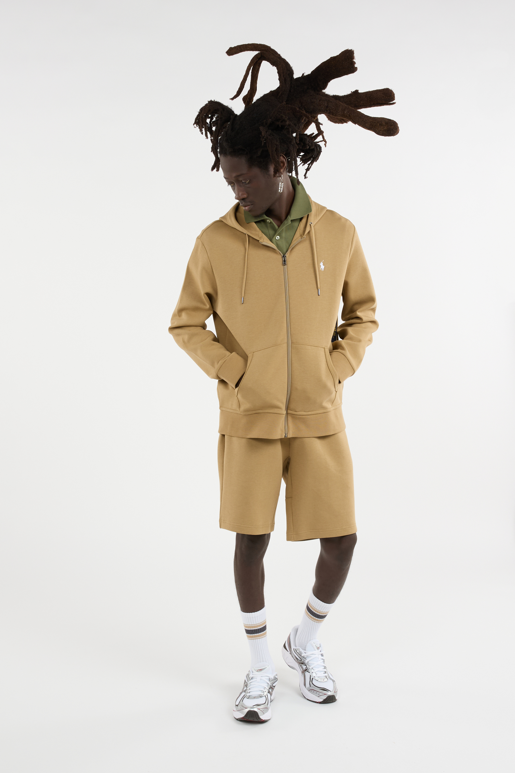 Zippered hoodie Beige