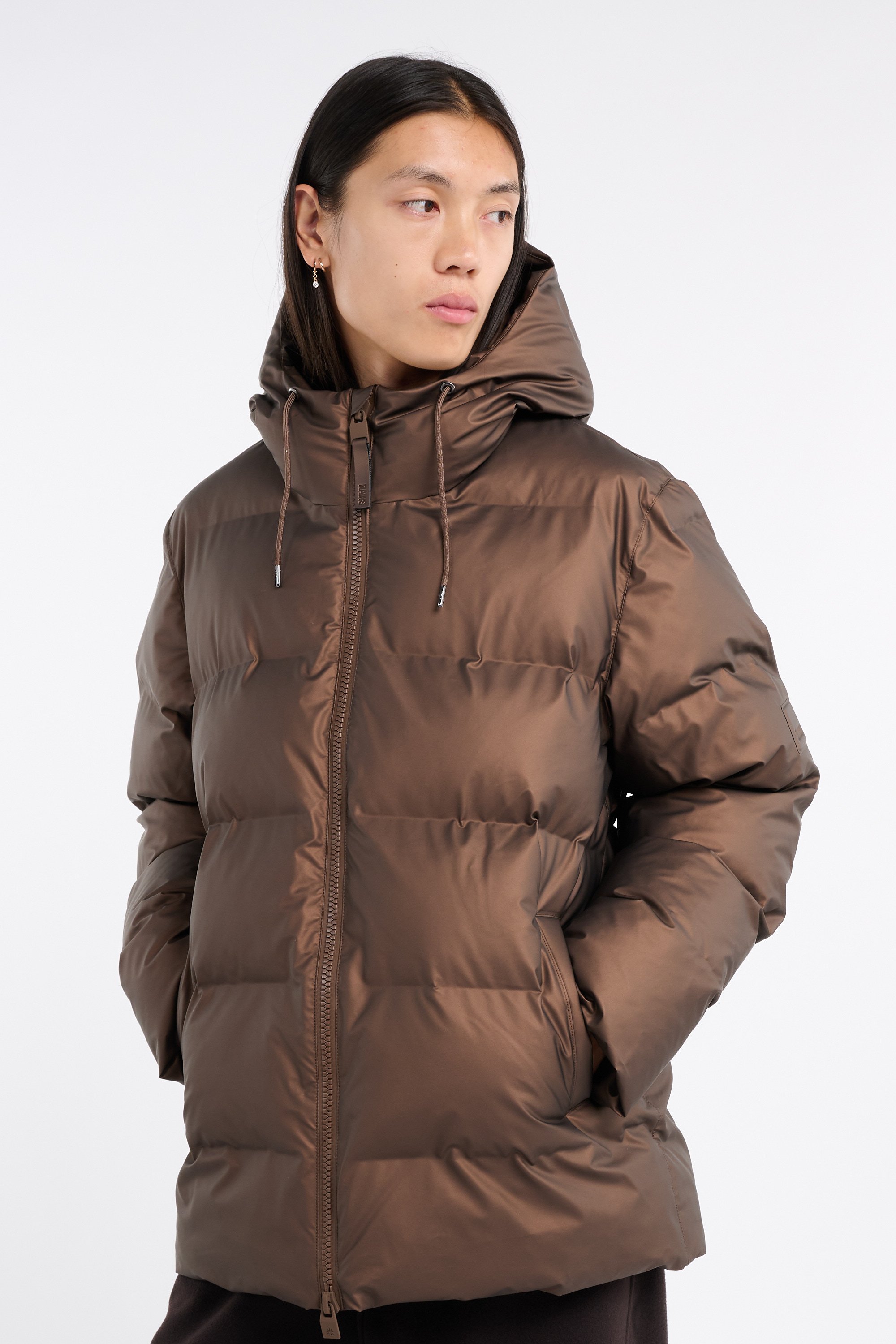 Lightweight quilted padded jacket with high neck | Brown RAINS Men