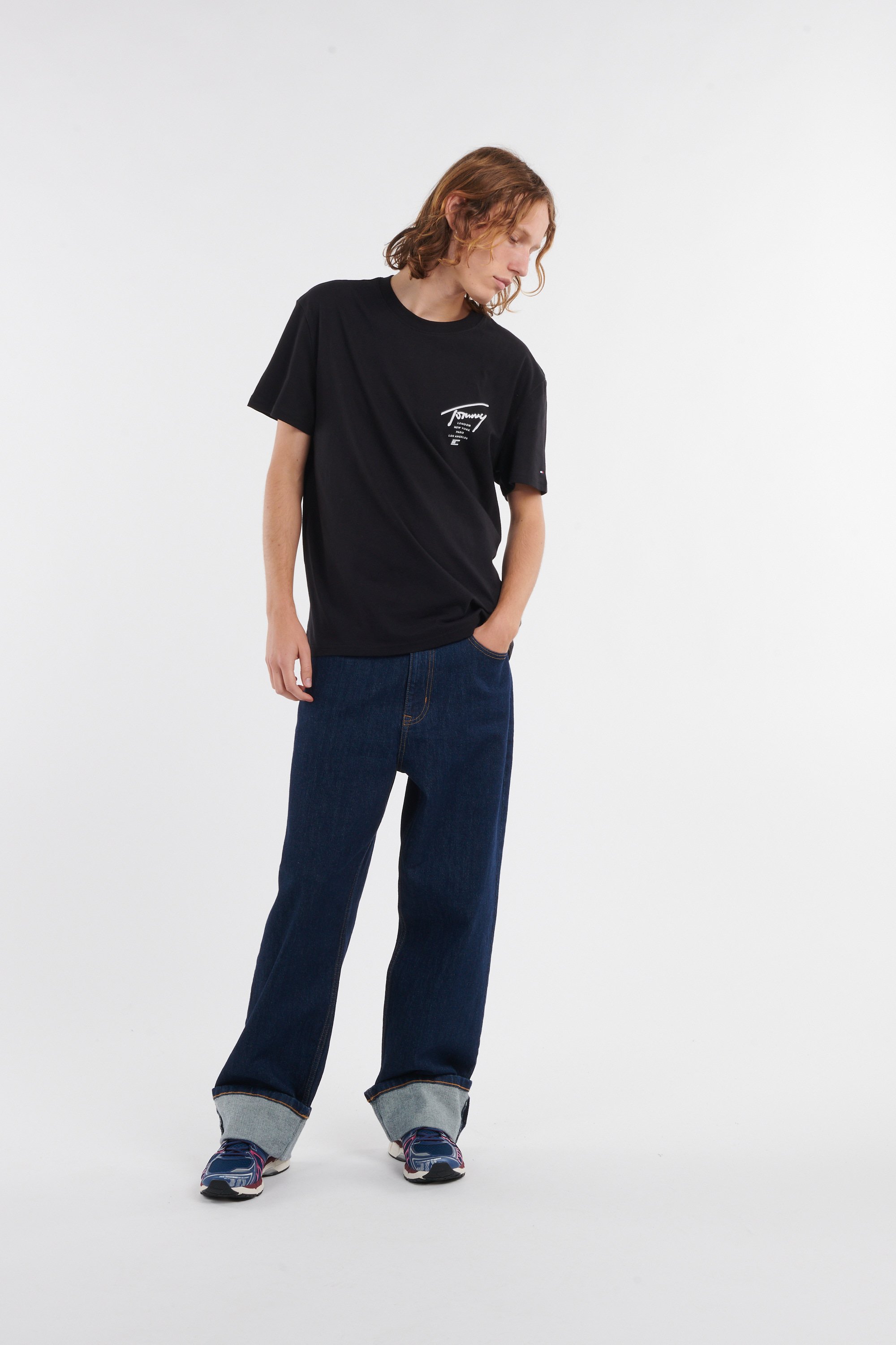 Regular-fit round-neck cotton T-shirt | Black by TOMMY JEANS Regular-fit round-neck cotton T-shirt Black