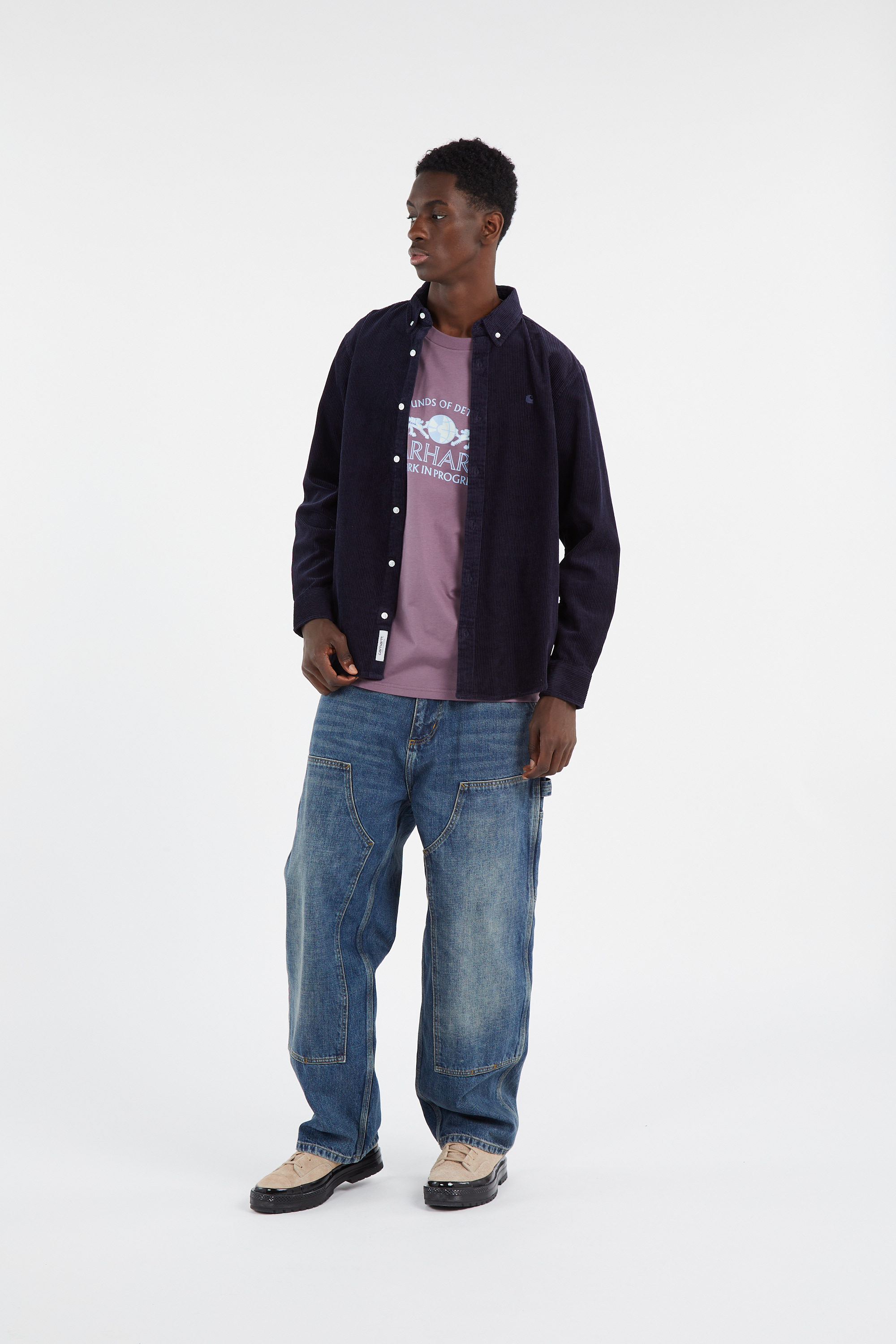 Cotton overshirt with button-down collar Blue