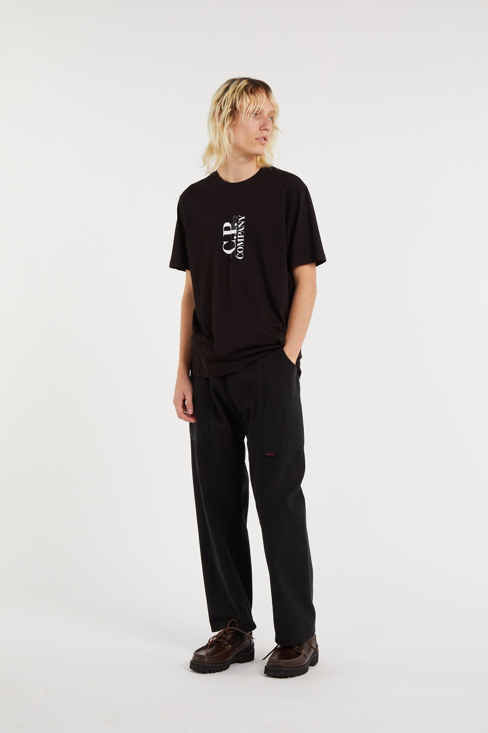 Regular-fit round-neck cotton T-shirt | Black C.P. COMPANY Men