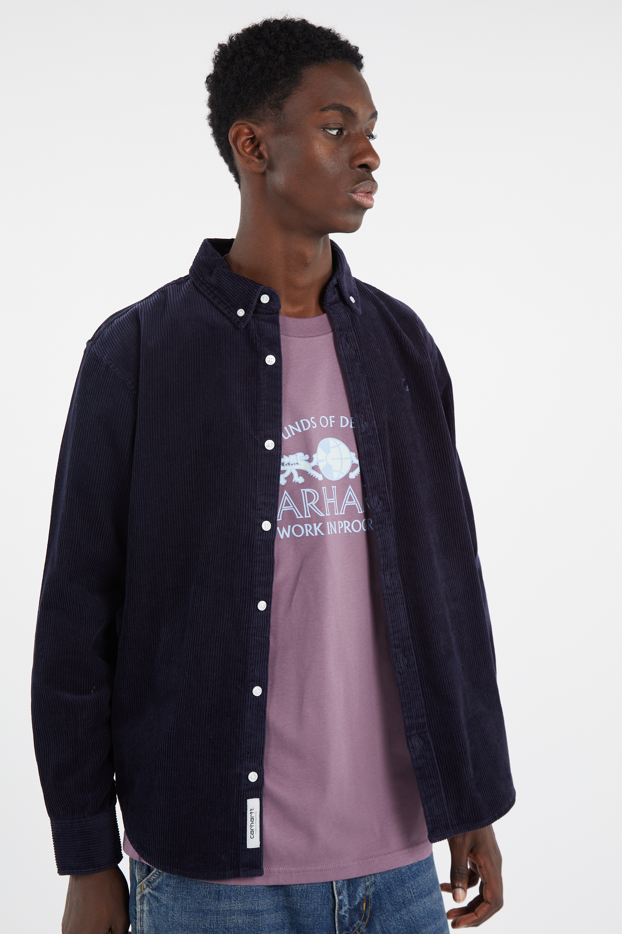 Cotton overshirt with button-down collar Blue