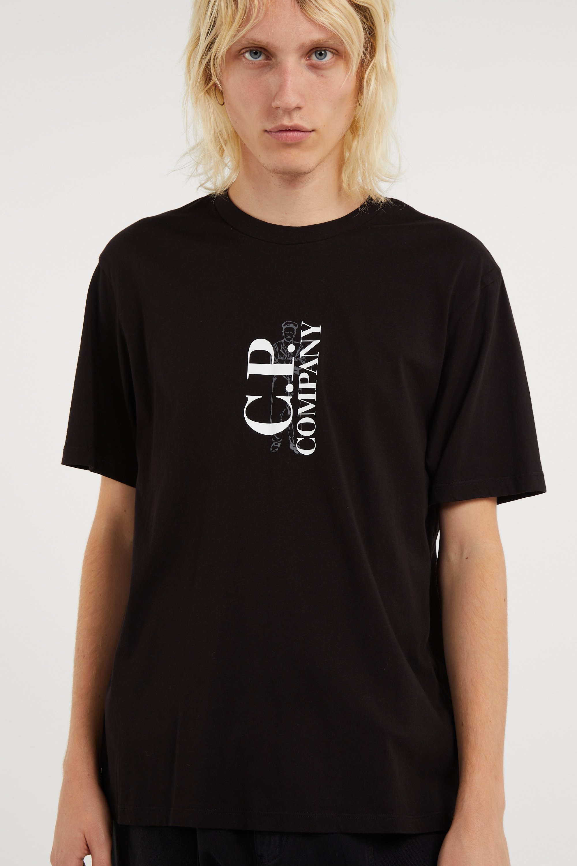 Regular-fit round-neck cotton T-shirt | Black C.P. COMPANY Men