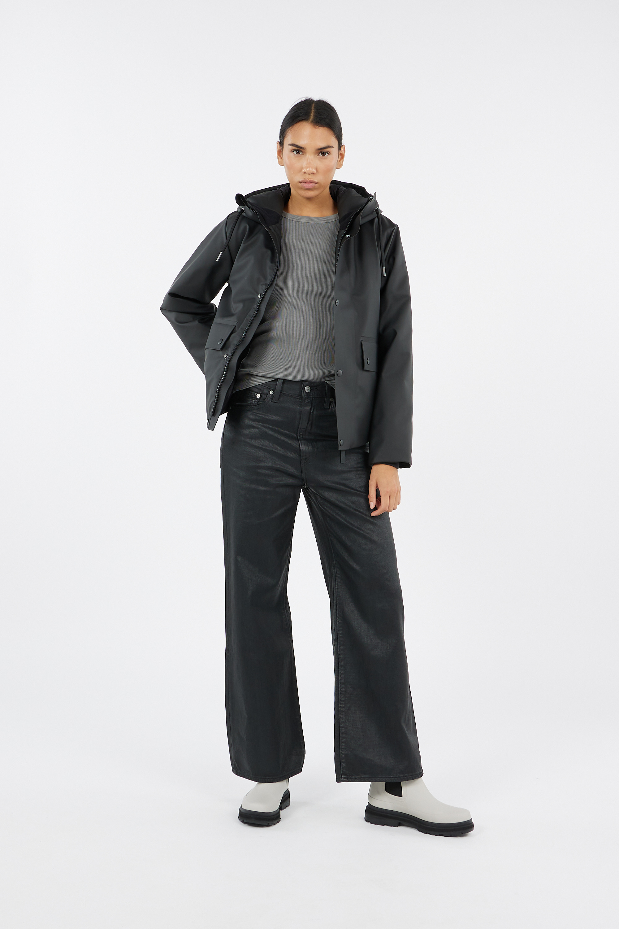 Lightweight quilted padded jacket with high neck Black