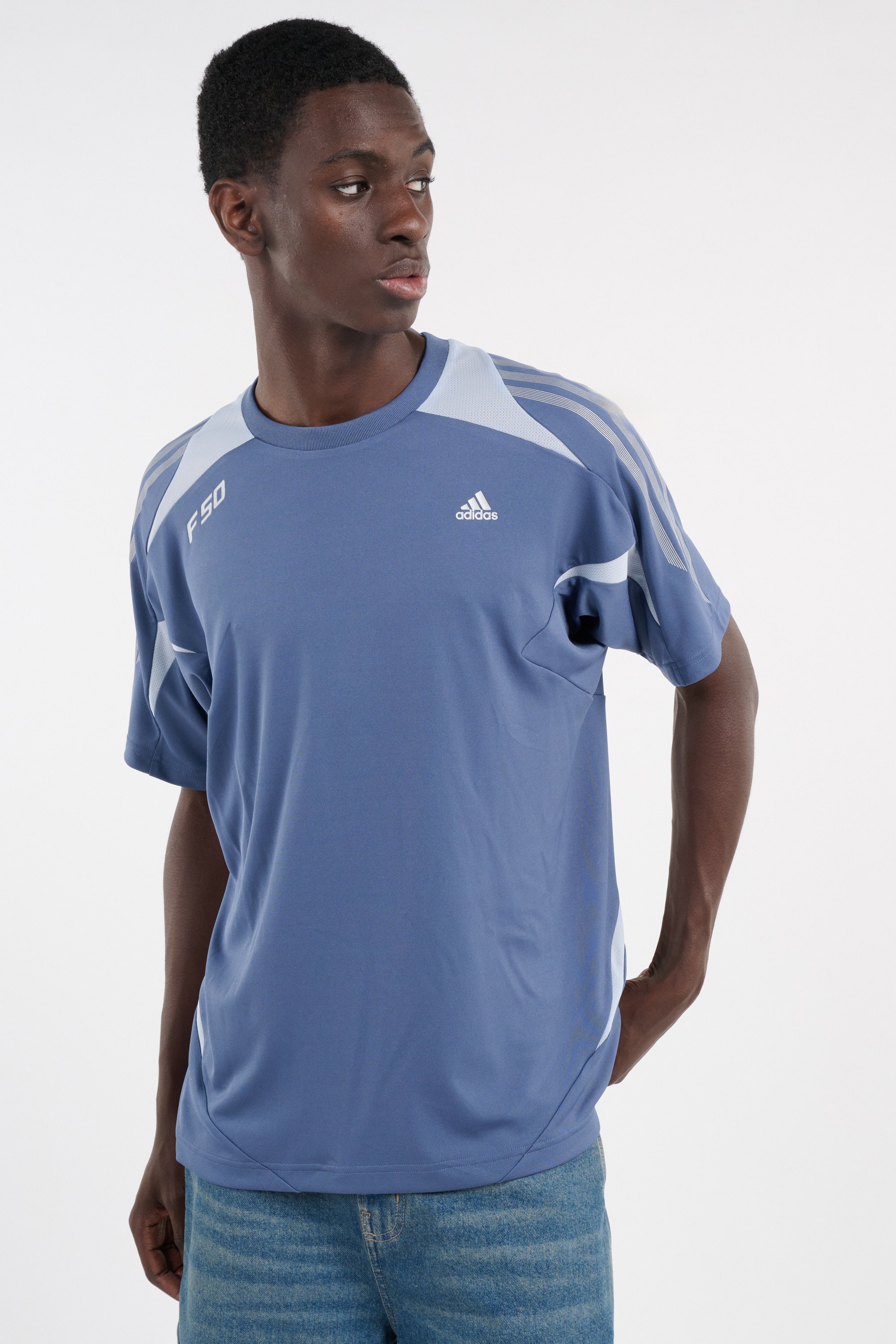 Regular-fit round-neck cotton T-shirt | Blue ADIDAS Men