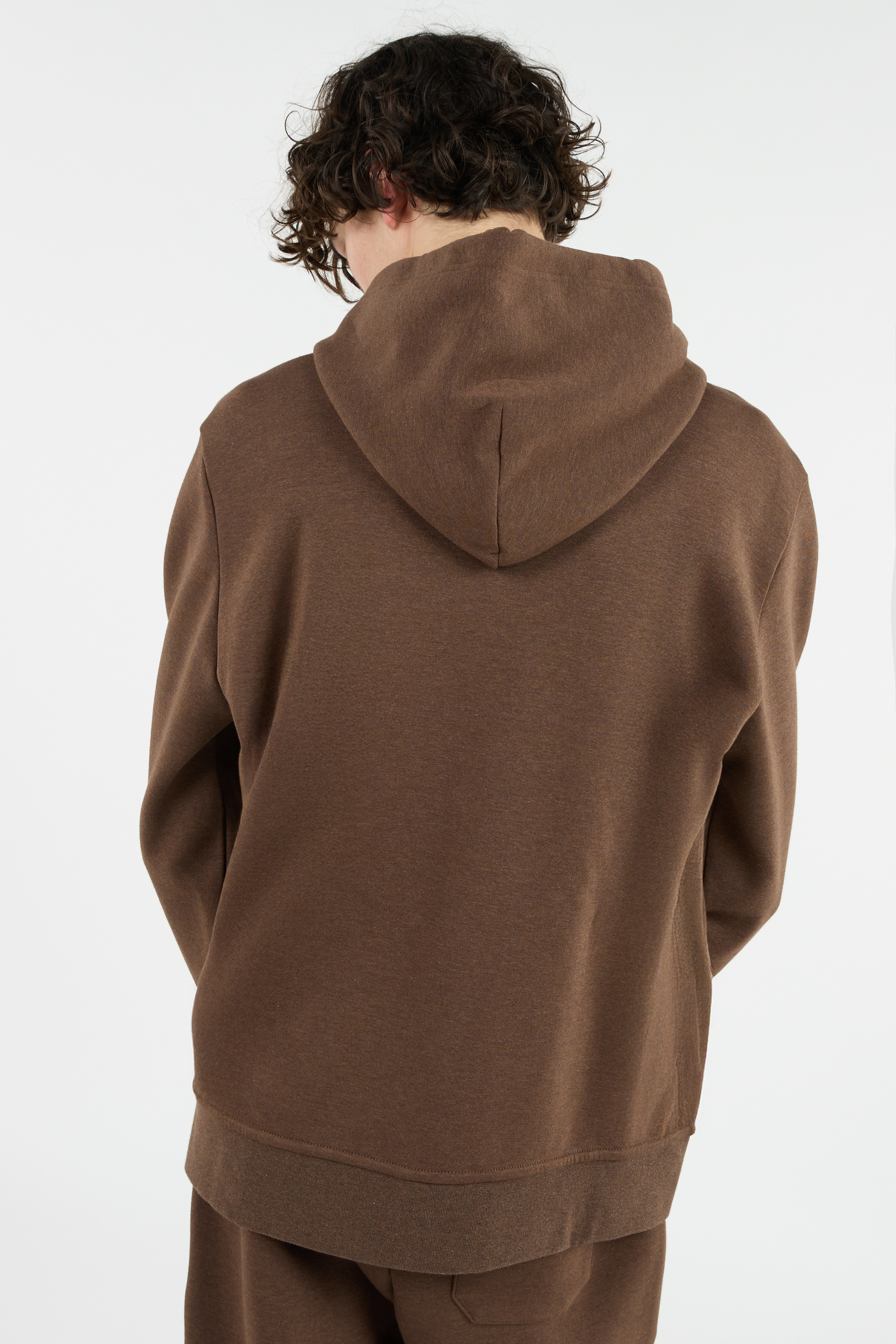 Regular-fit zip-up cotton-blend hoodie with Pony Player Brown