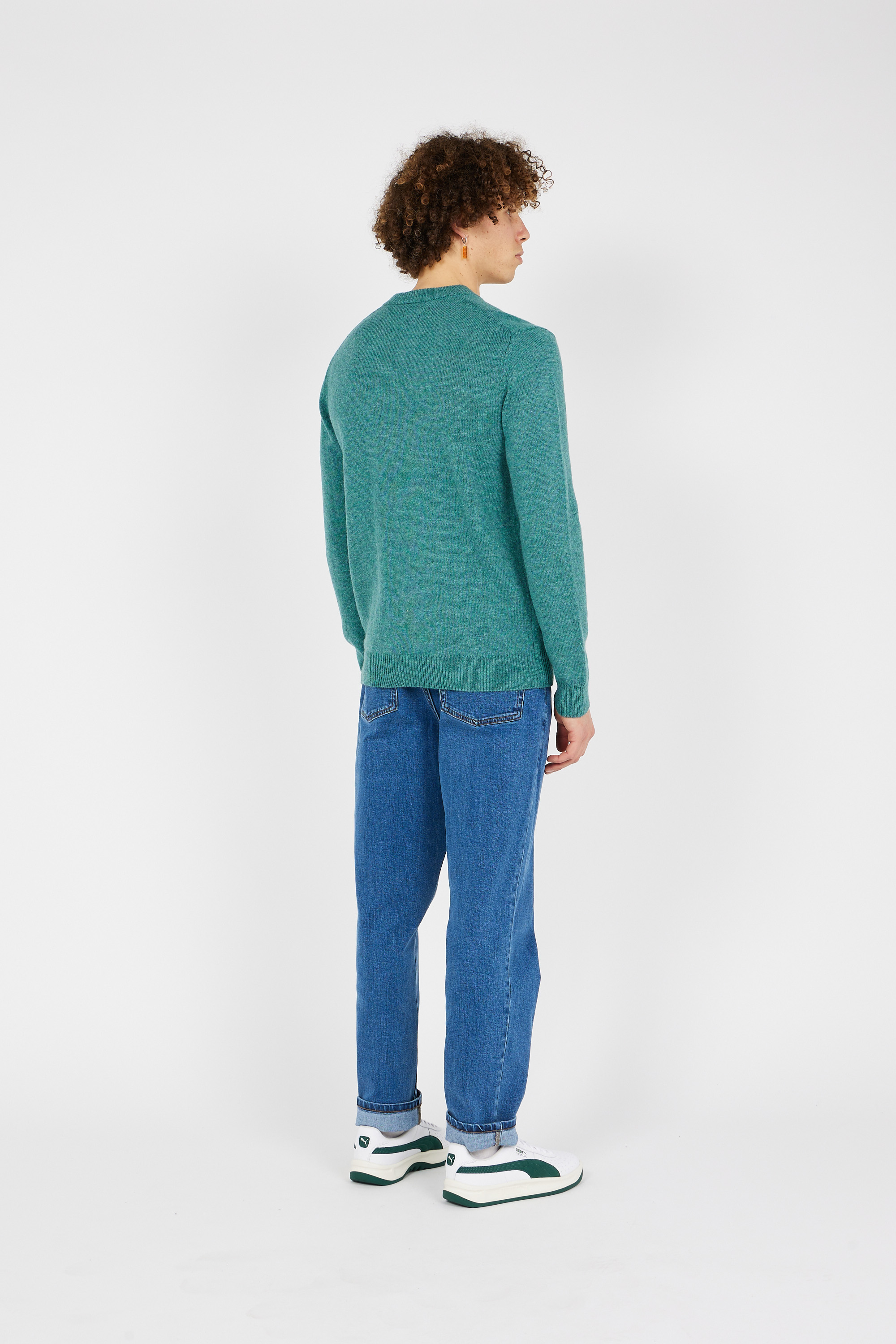 Regular-fit round-neck flecked wool sweater Green