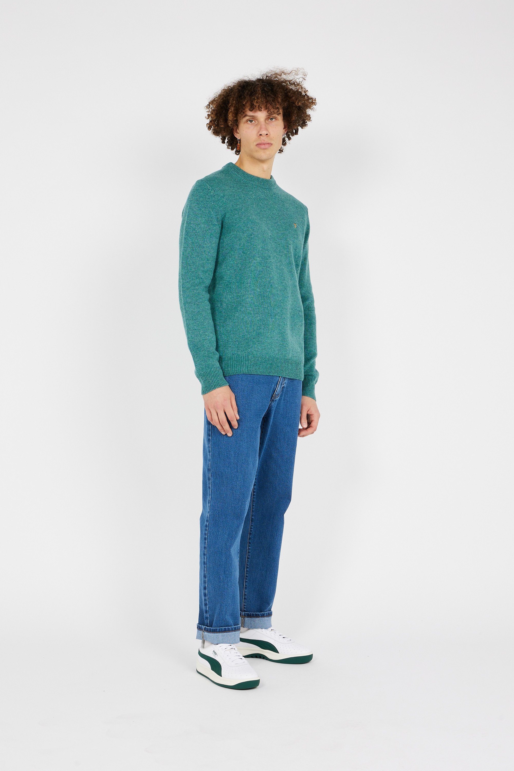 Regular-fit round-neck flecked wool sweater Green
