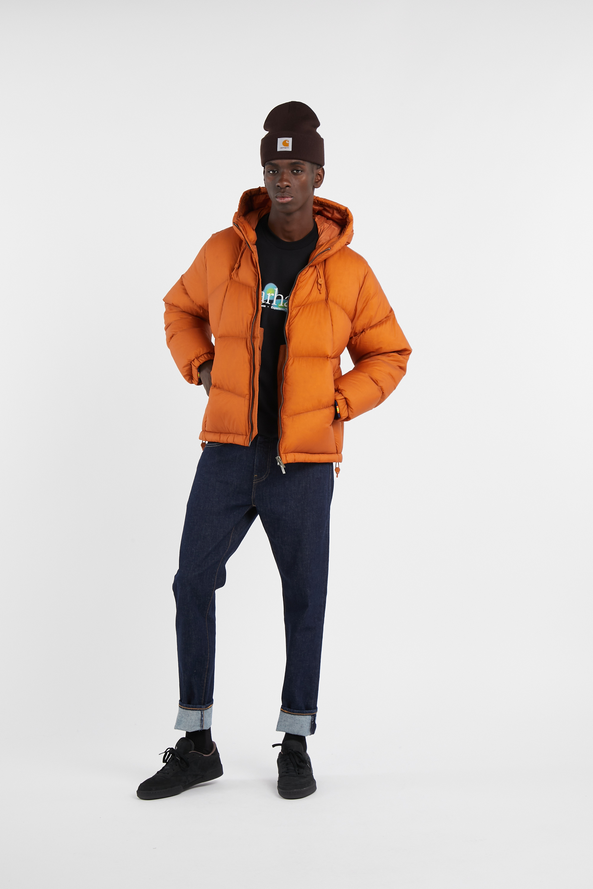 Lightweight quilted padded jacket with high neck Orange