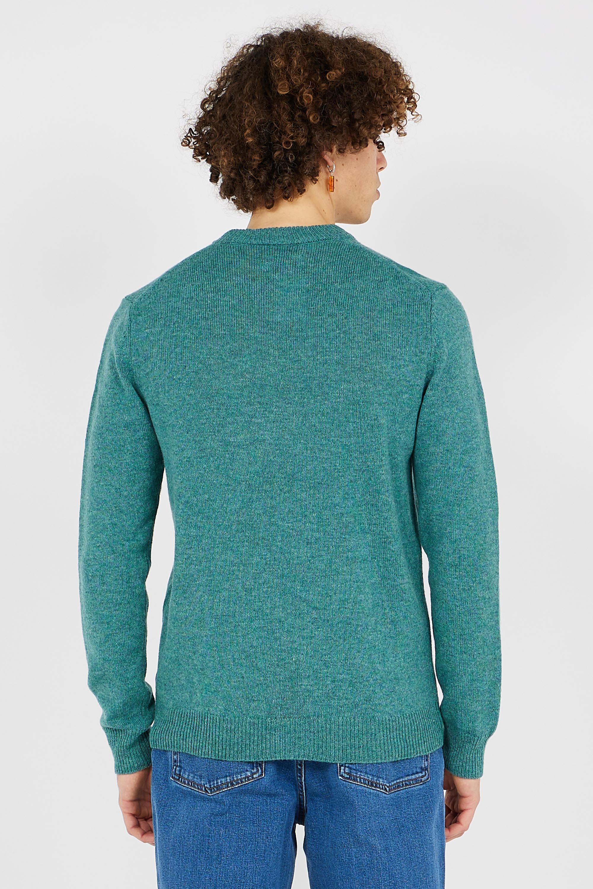 Regular-fit round-neck flecked wool sweater Green