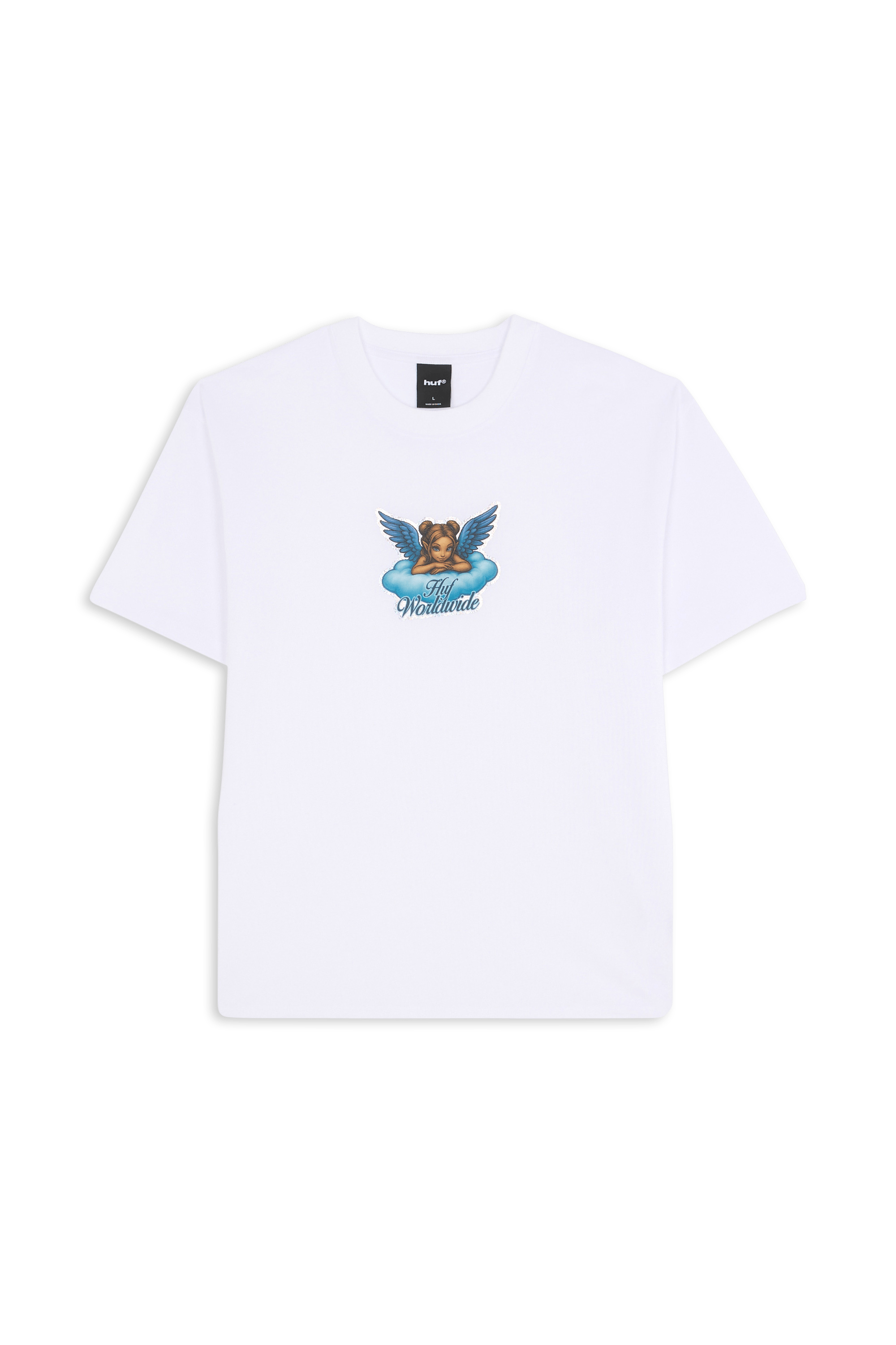 Regular-fit round-neck cotton T-shirt HUF White