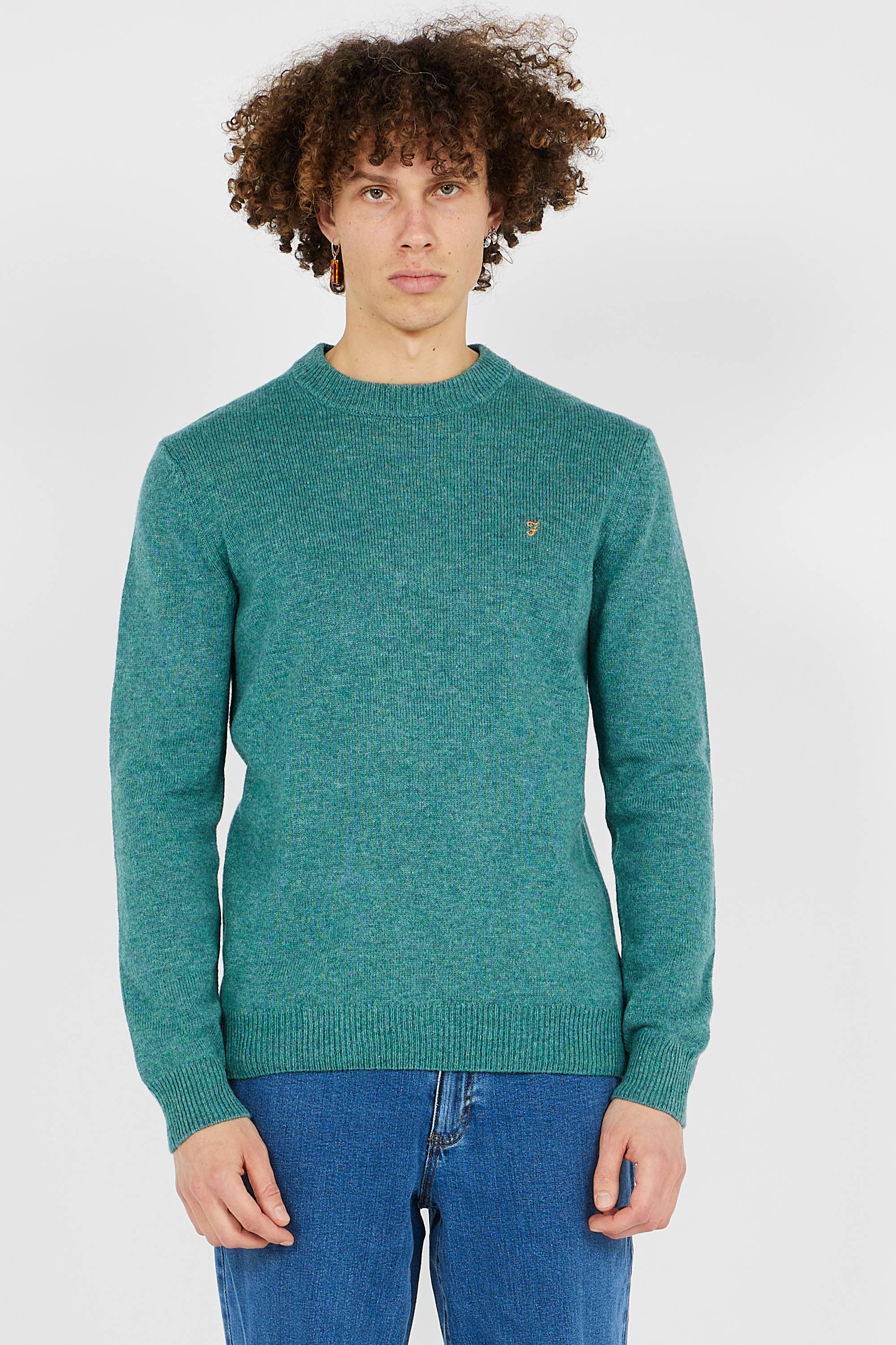 Regular-fit round-neck flecked wool sweater Green