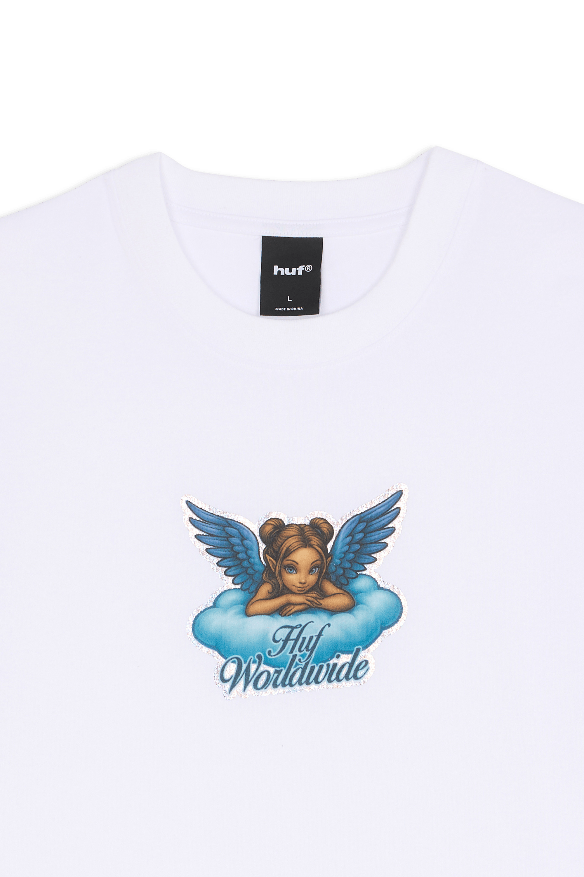 Regular-fit round-neck cotton T-shirt HUF White