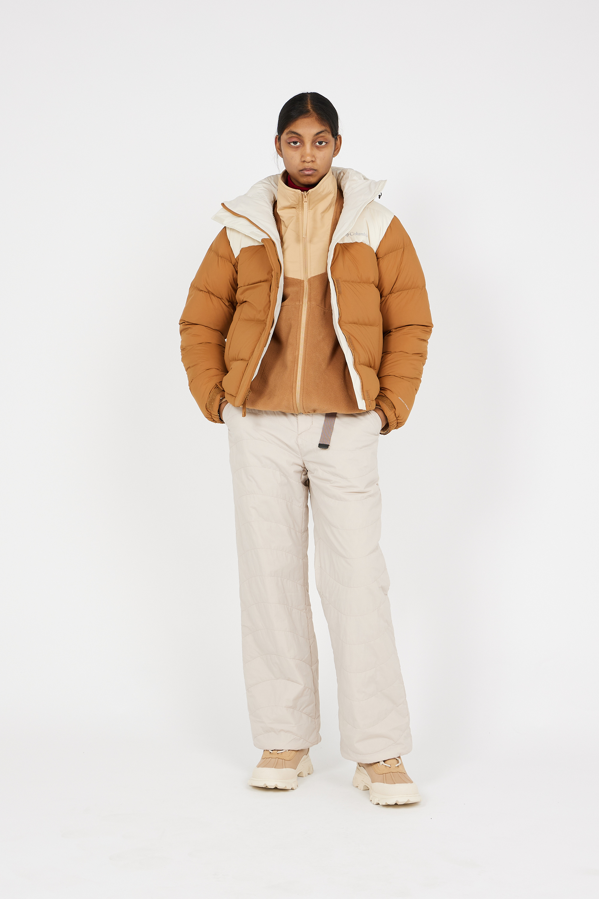 Lightweight quilted padded jacket with high neck Brown