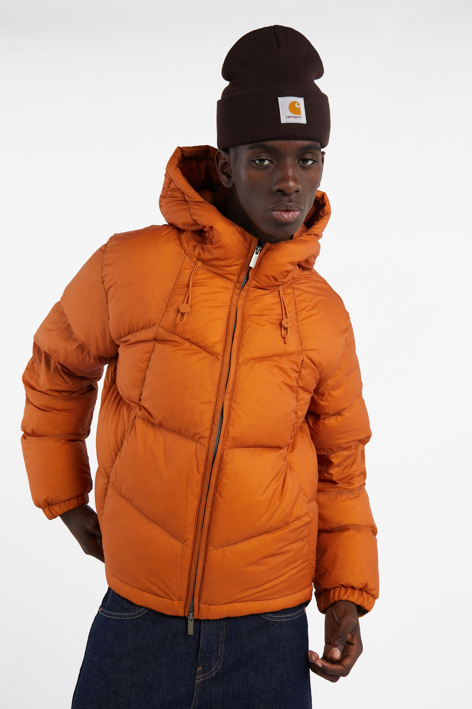 Lightweight quilted padded jacket with high neck Orange