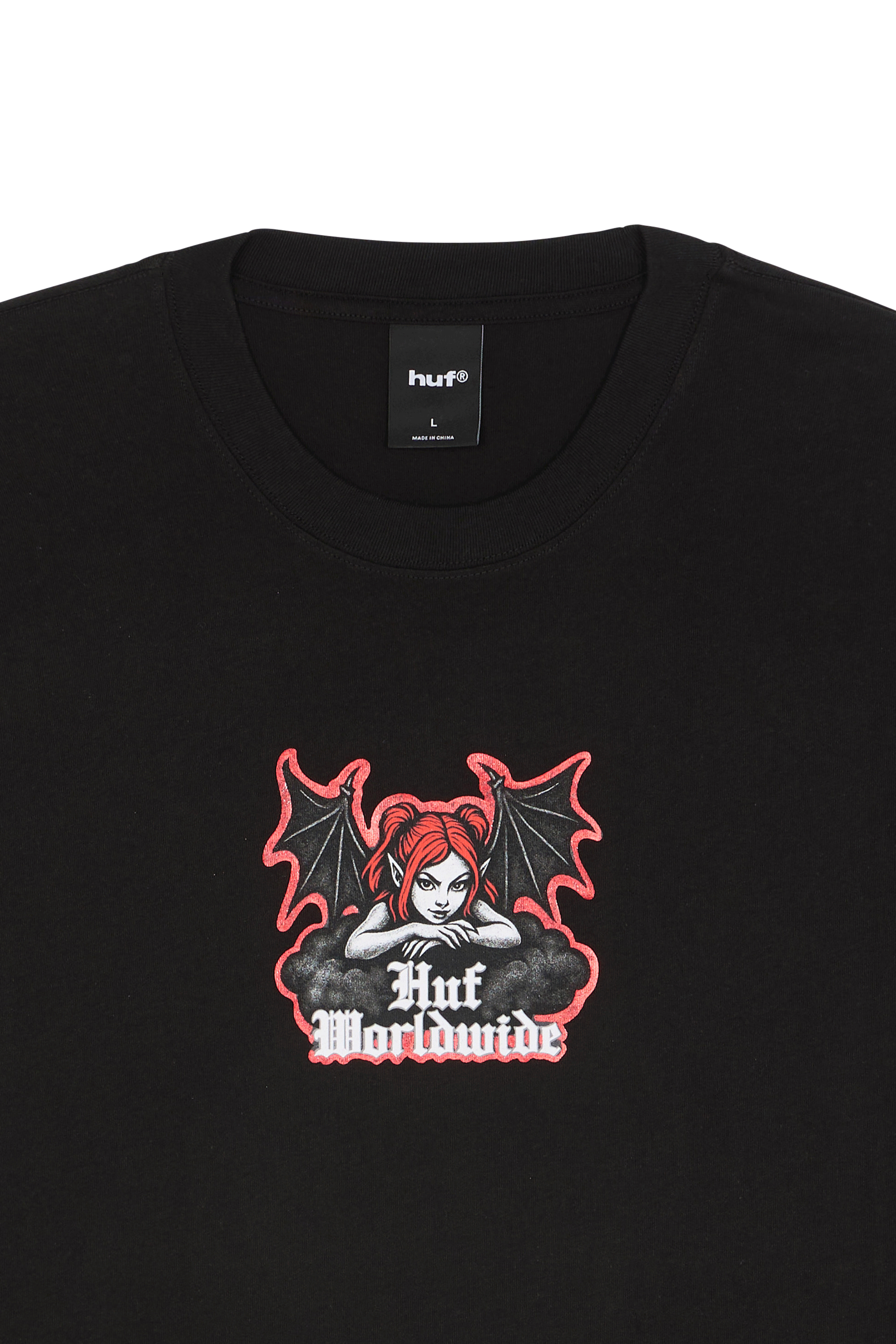 Regular-fit round-neck cotton T-shirt HUF Black