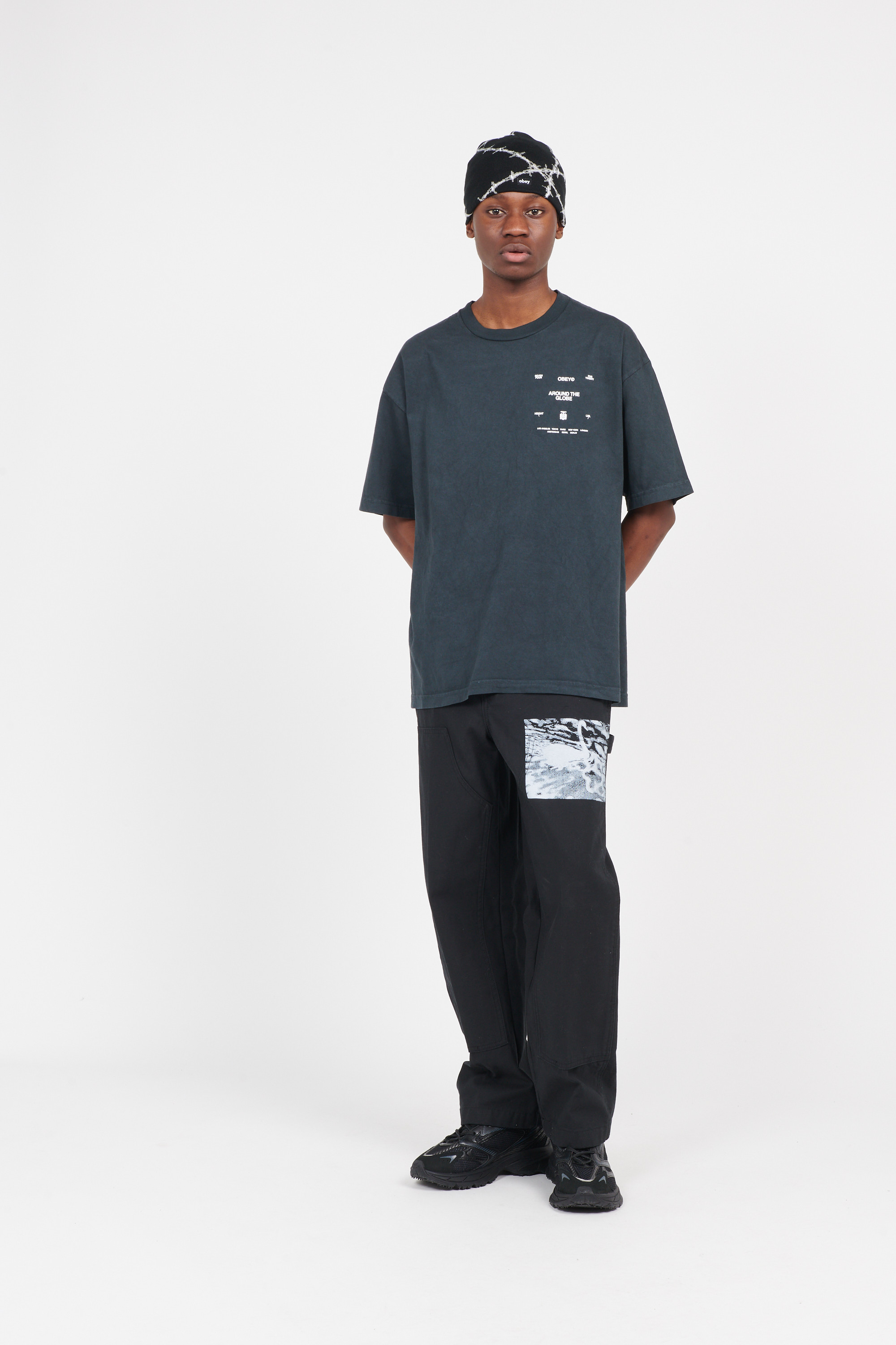 Regular-fit round-neck cotton T-shirt Black