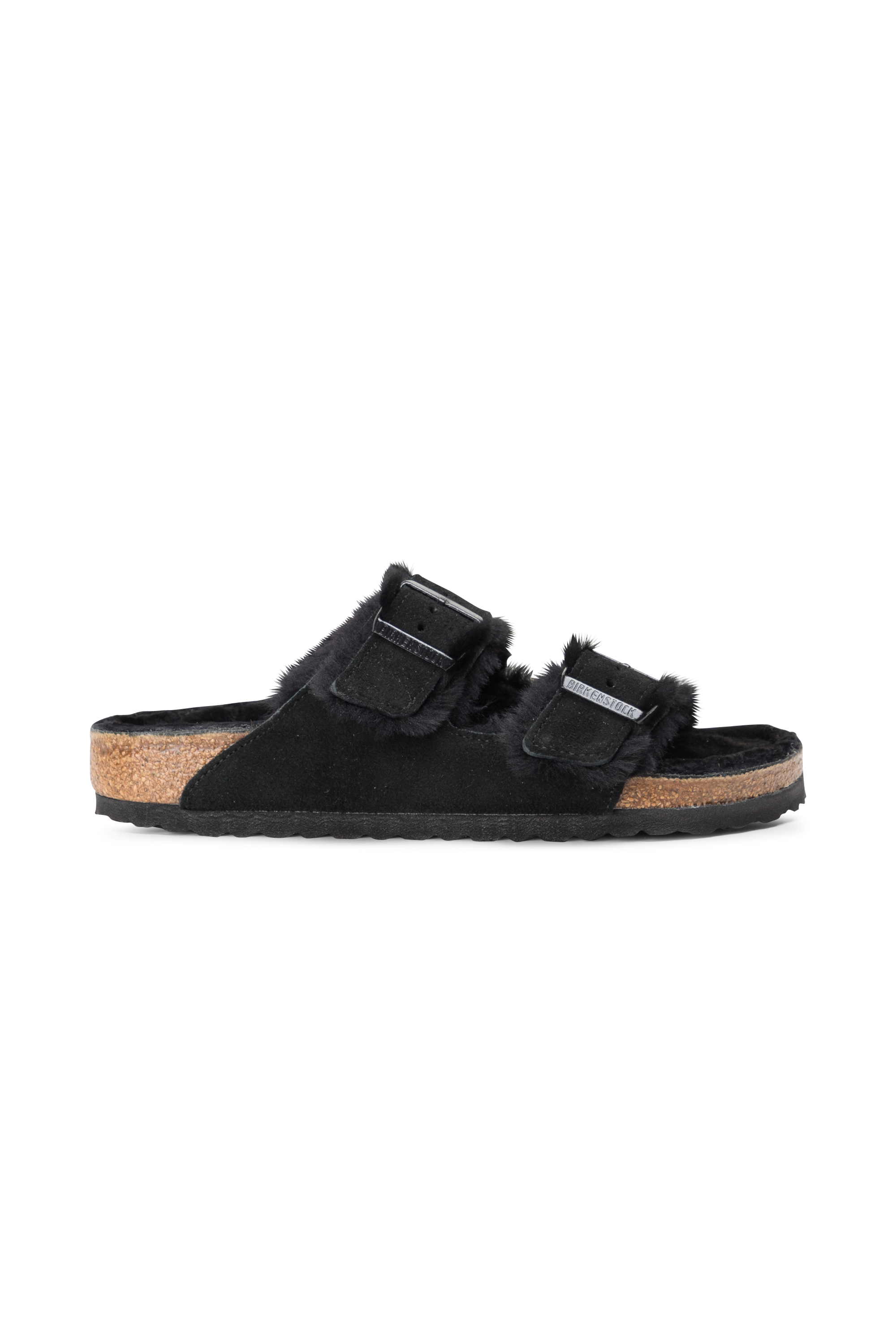 Flat furry sheepskin sandals Black