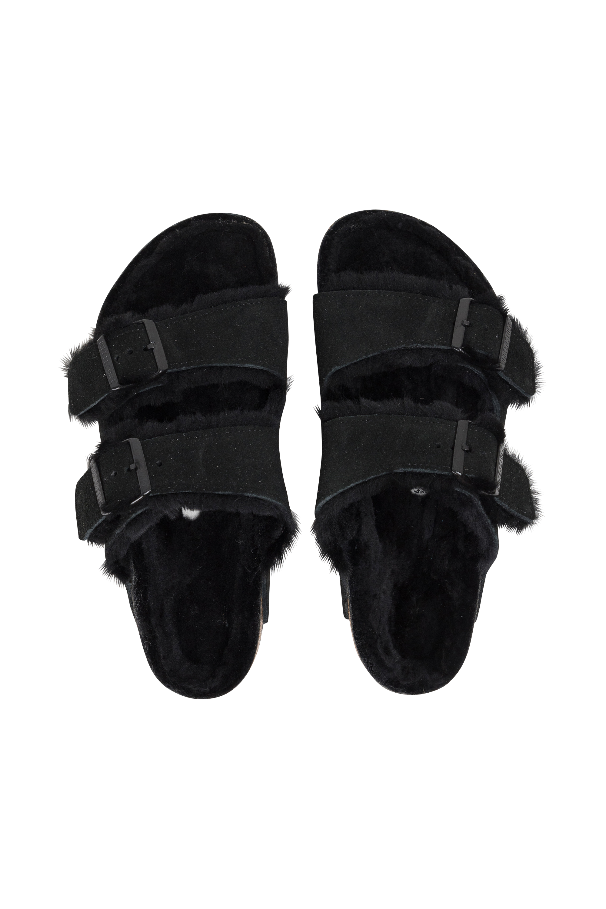 Flat furry sheepskin sandals Black