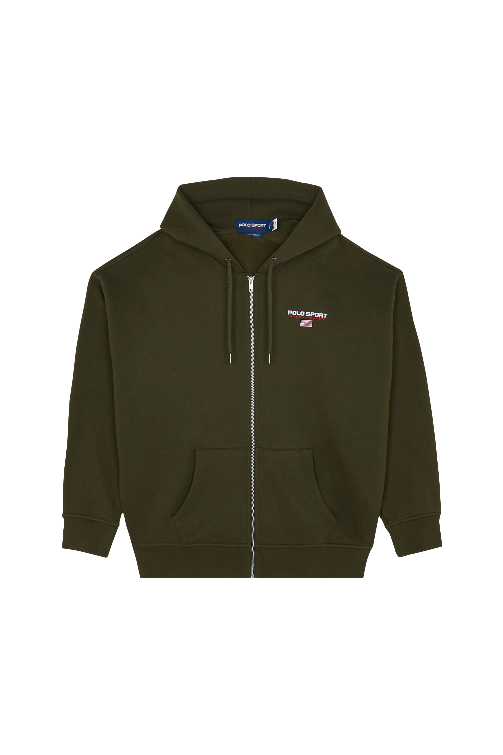 Regular-fit zip-up cotton-blend hoodie with Pony Player Khaki