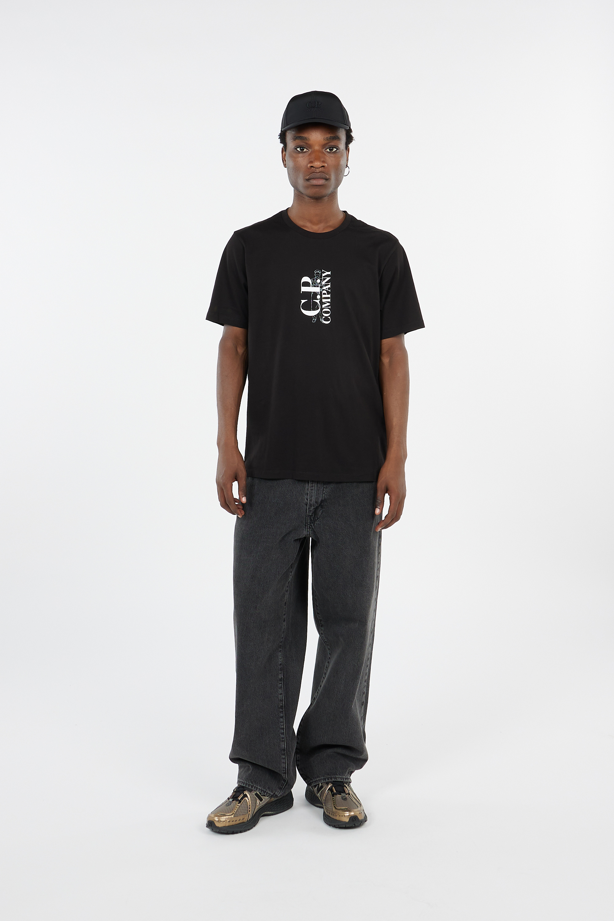 Regular-fit round-neck cotton T-shirt Black